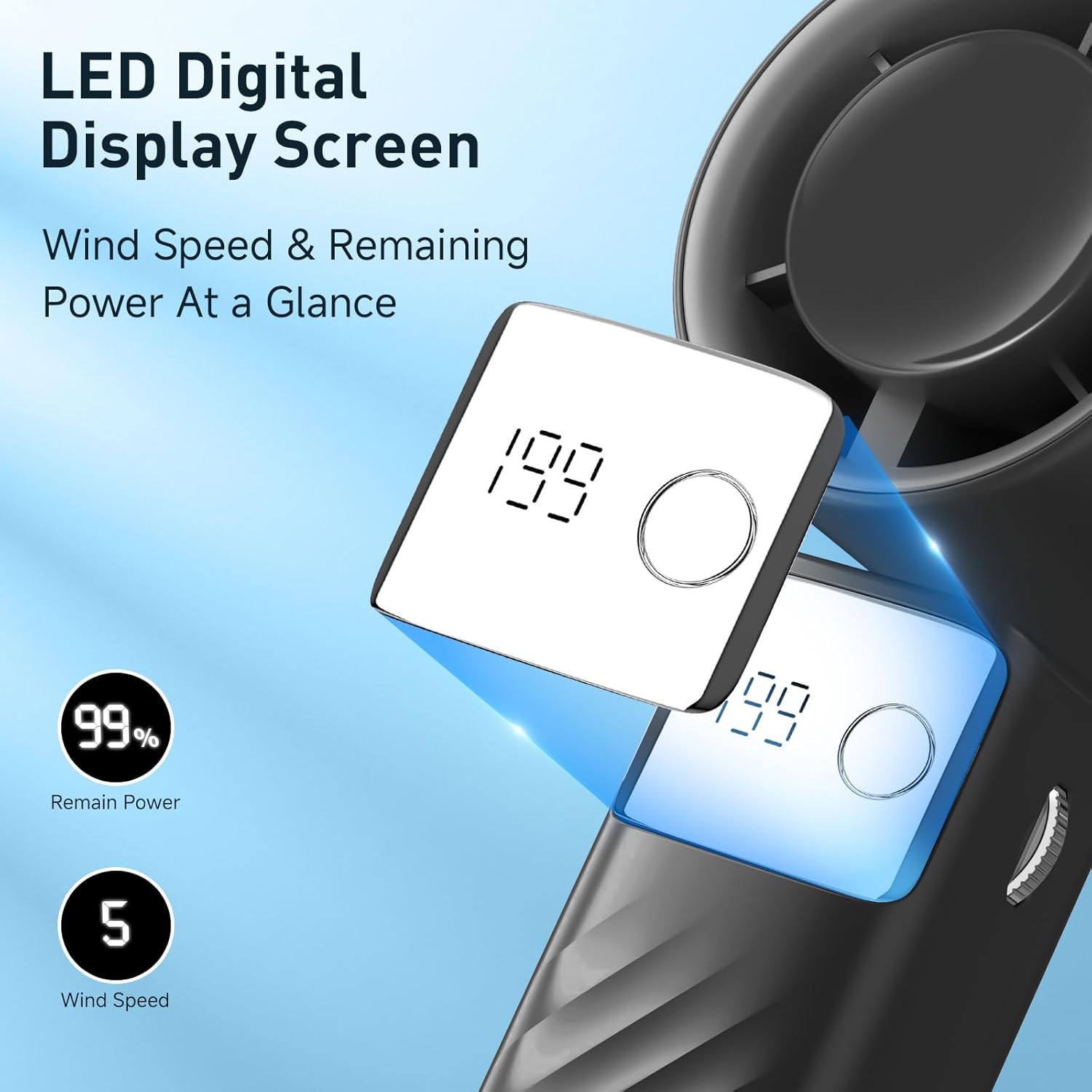 Portable handheld turbo fan, 1-199 wind speed adjustment, LED display,JF132 Ice Compress Starry Gray [Ultra-high speed 199 gears + digital display +