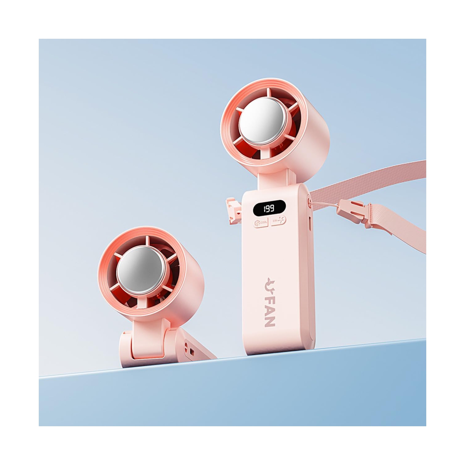 Ventilateur turbo portatif, réglage de la vitesse du vent à 1-199°, affichage LEDJF137 rose compresse de glace [super haute vitesse à 199 vitesses +