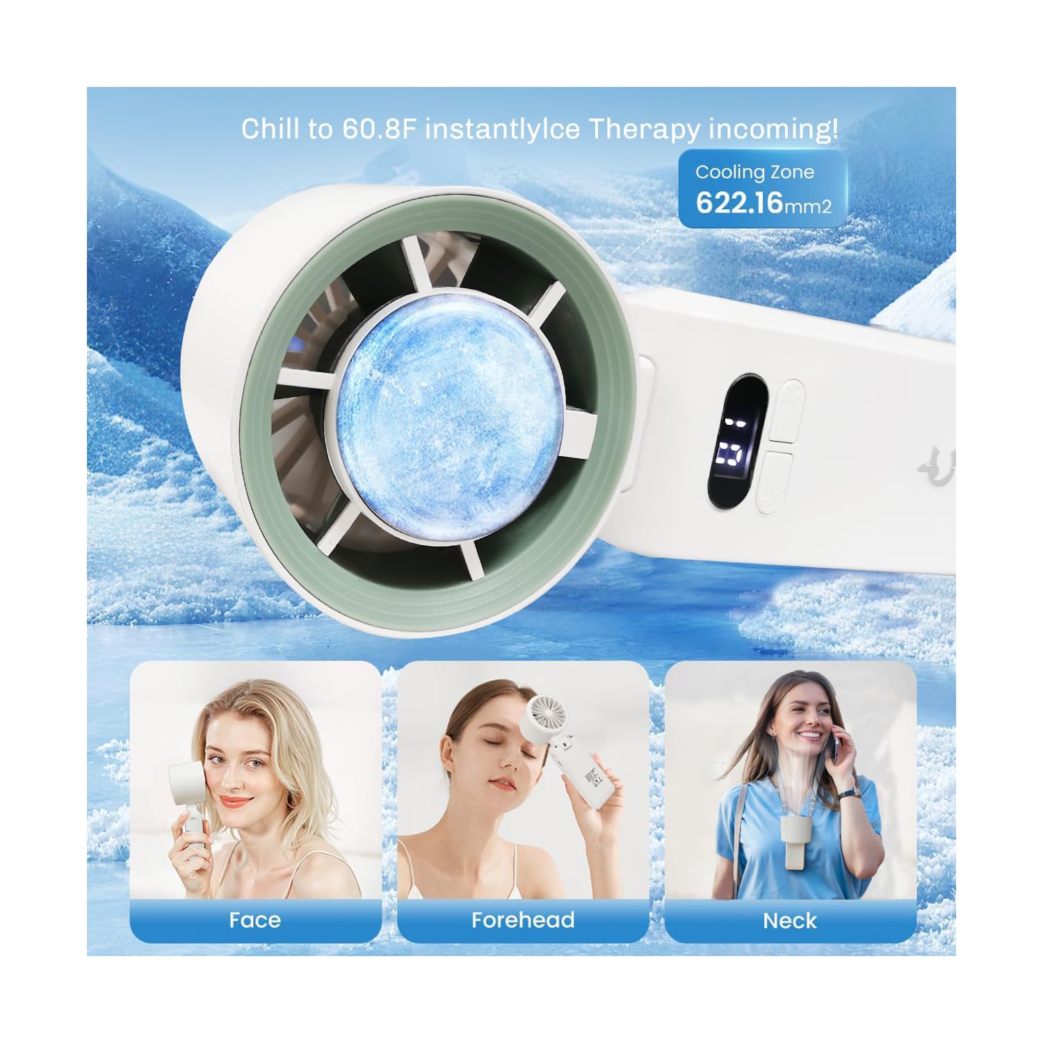 Ventilateur turbo portatif, réglage de la vitesse du vent à 1-199°, affichage LEDJF137 rose compresse de glace [super haute vitesse à 199 vitesses +