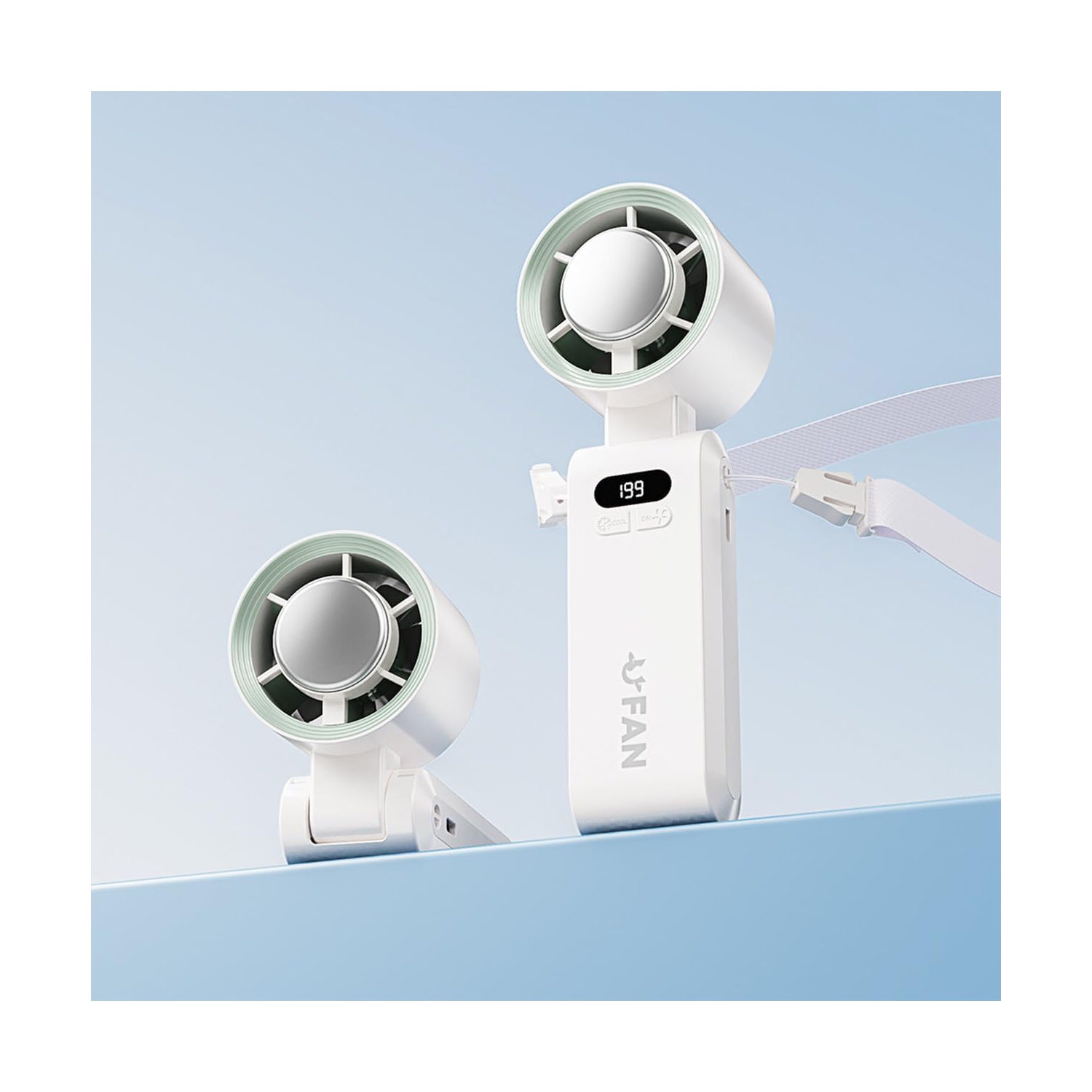 Portable handheld turbo fan, 1-199 wind speed adjustment, LED displayJF137 Ice Compress White [Ultra-high speed 199 wind speed + digital display +