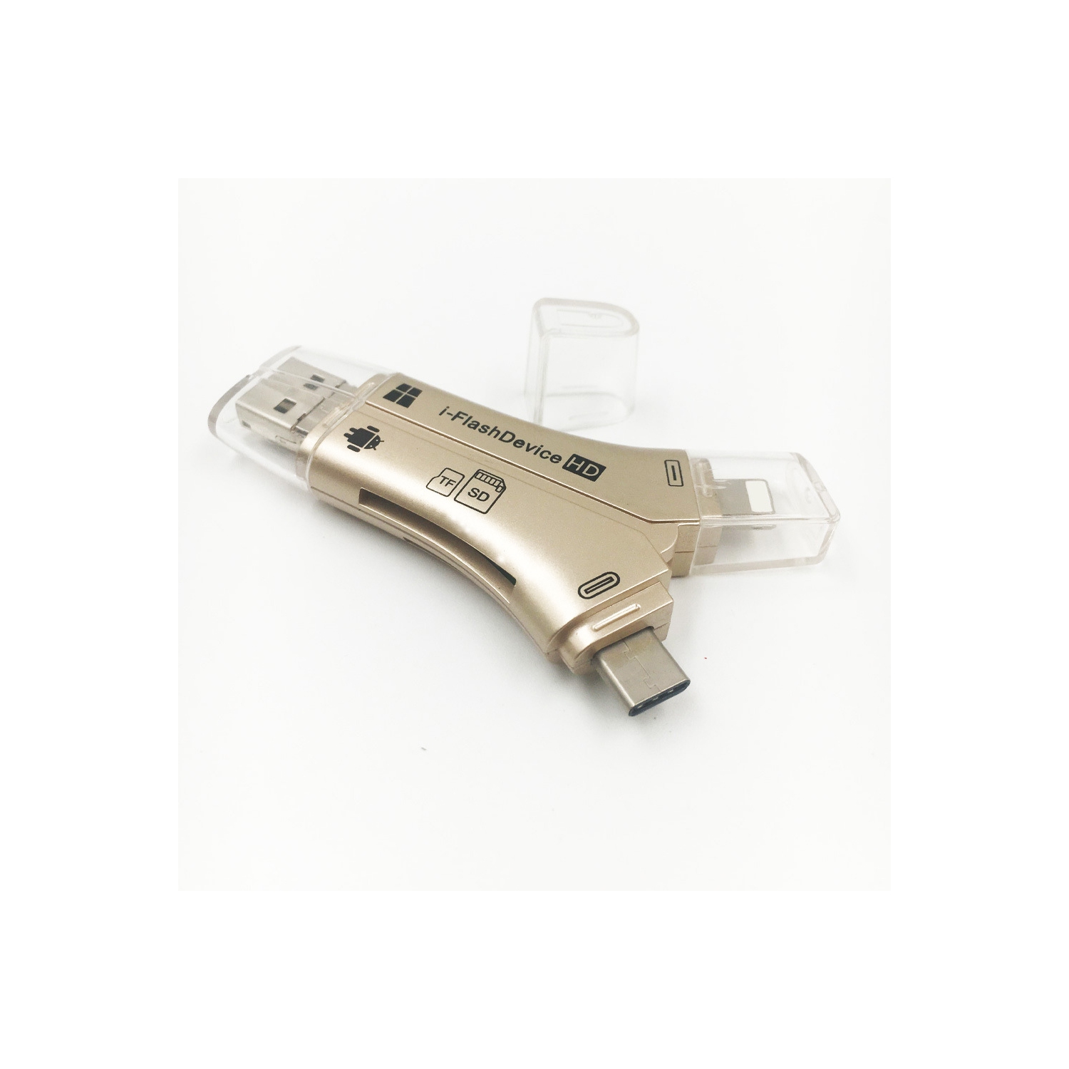 4-in-1 card reader, suitable for Apple Type-C multi-function computer mobile phone dual-purpose SD/TF mobile phone card reader 4-in-1 - gold