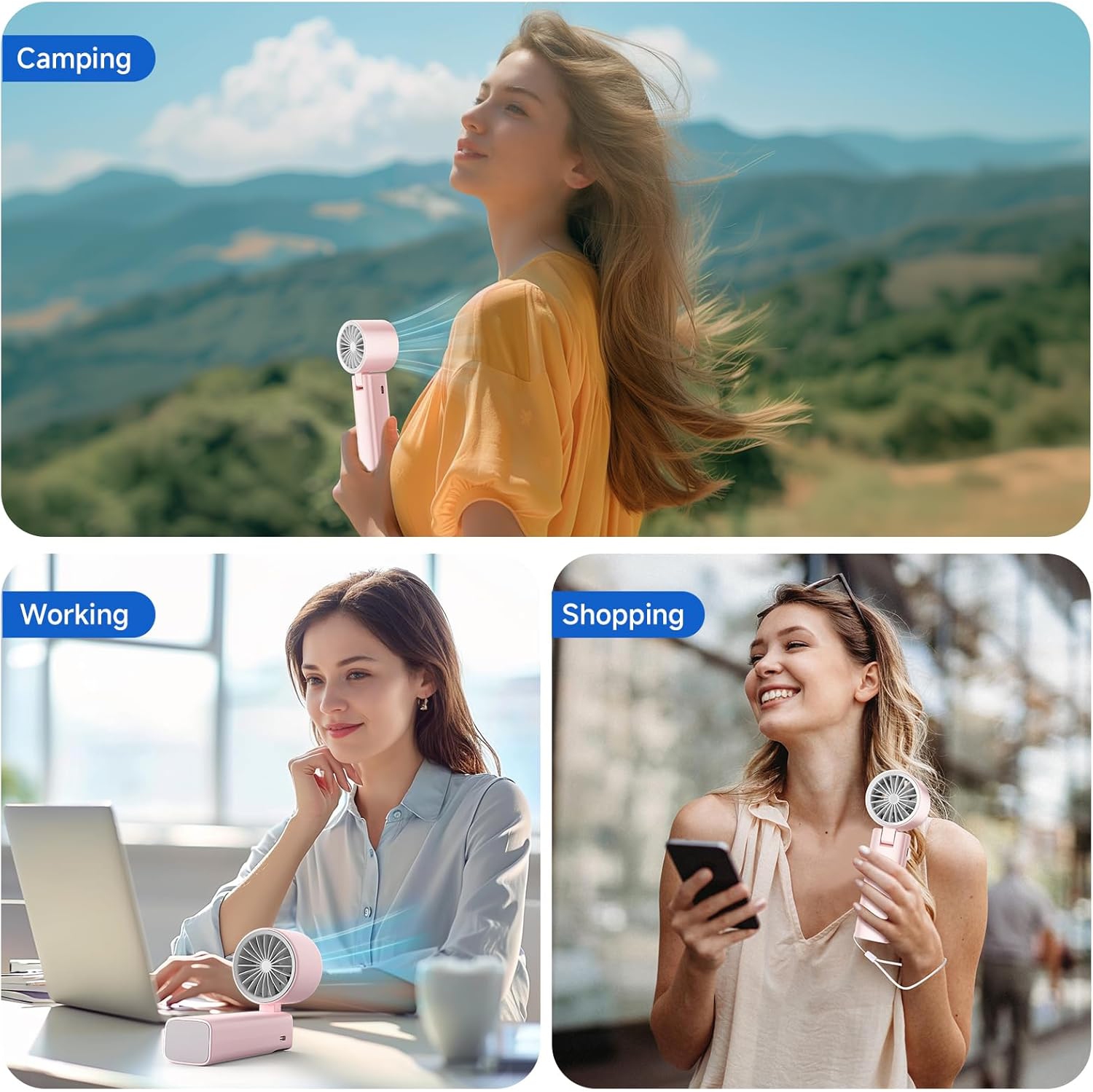 Portable handheld turbo fan, 1-199 wind speed adjustment, LED display,JF132 regular model elegant pink [super high speed 199 gears + digital display