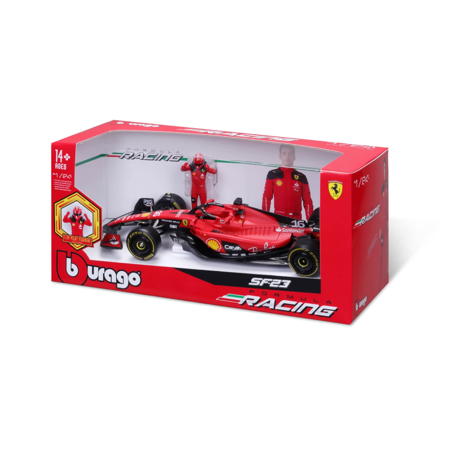 Bburago 1:24 Ferrari SF23 with Charles Leclerc Figure 2023 F1 Racing