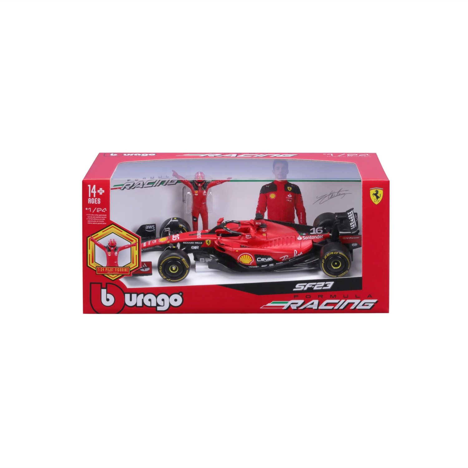 Bburago 1:24 Ferrari SF23 with Charles Leclerc Figure 2023 F1 Racing