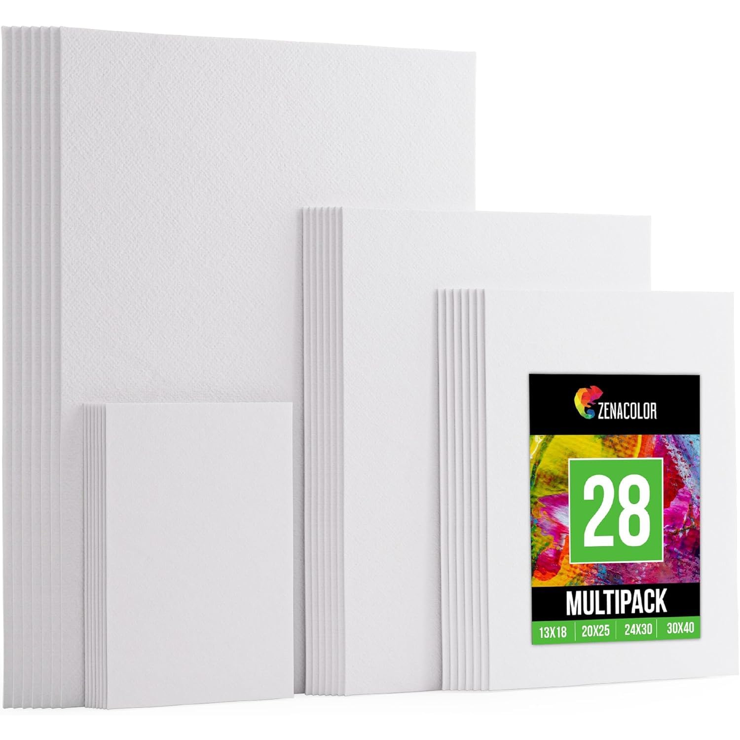 28 toiles pour la peinture - Ensemble de tailles multiples, 5x7, 8x10, 9x12, 12x16 - Tableaux en toile blancs - 100 % coton, 280&nbsp;GSM et acide-.