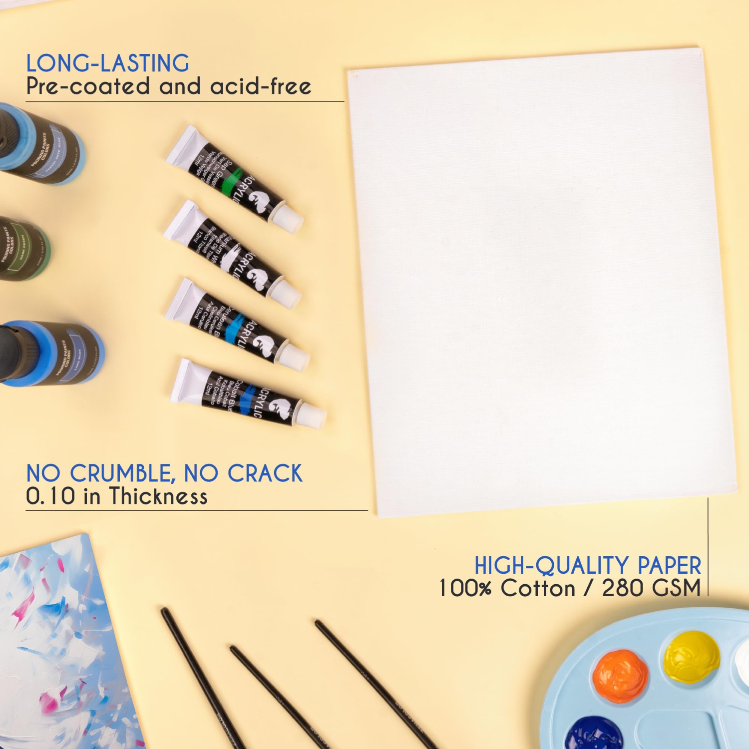 28 toiles pour la peinture - Ensemble de tailles multiples, 5x7, 8x10, 9x12, 12x16 - Tableaux en toile blancs - 100 % coton, 280&nbsp;GSM et acide-.