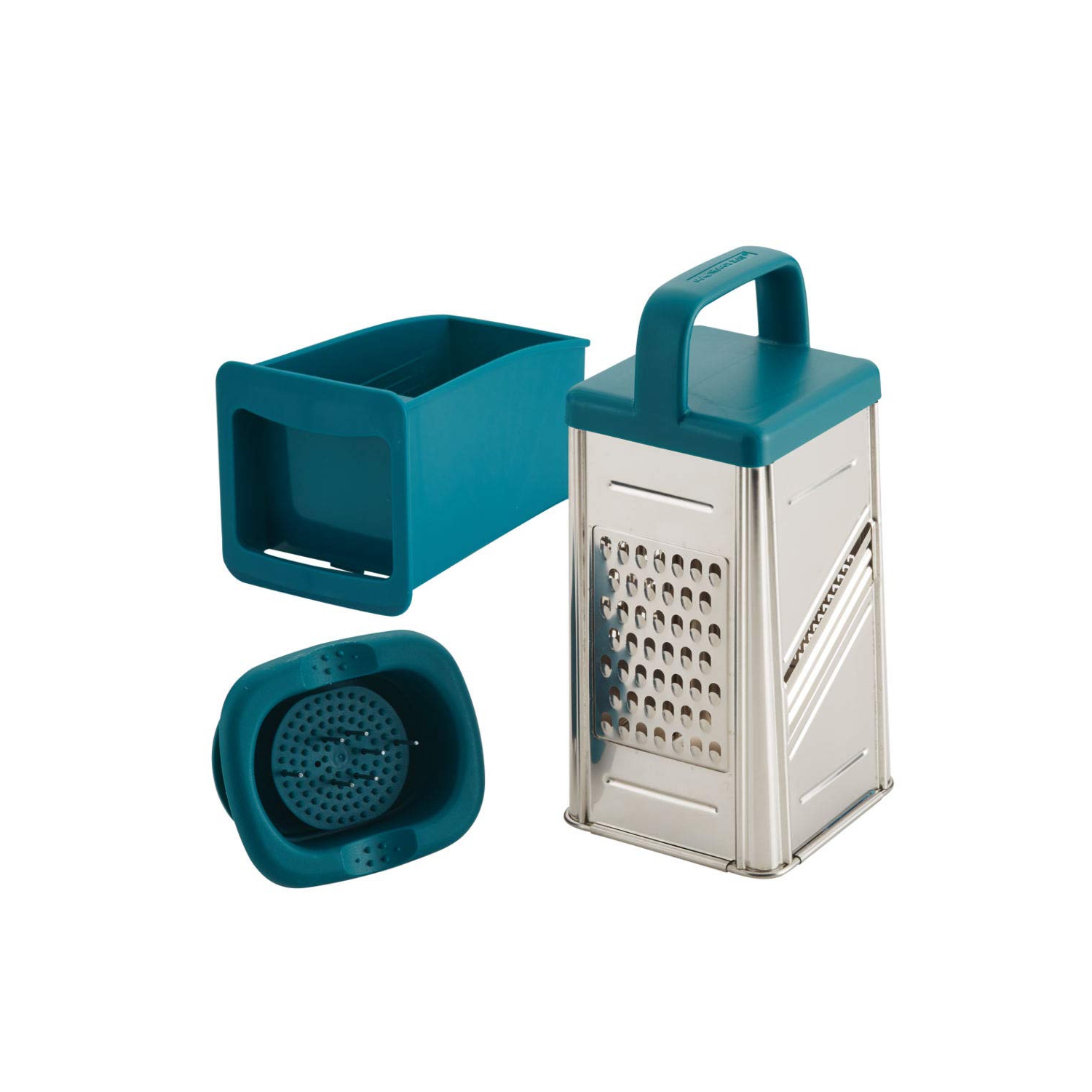 Rachael Ray Tools and Gadgets Stainless Steel Box Grater for Vegetables, Chocolate, Hard Cheeses, and More, Teal Blue