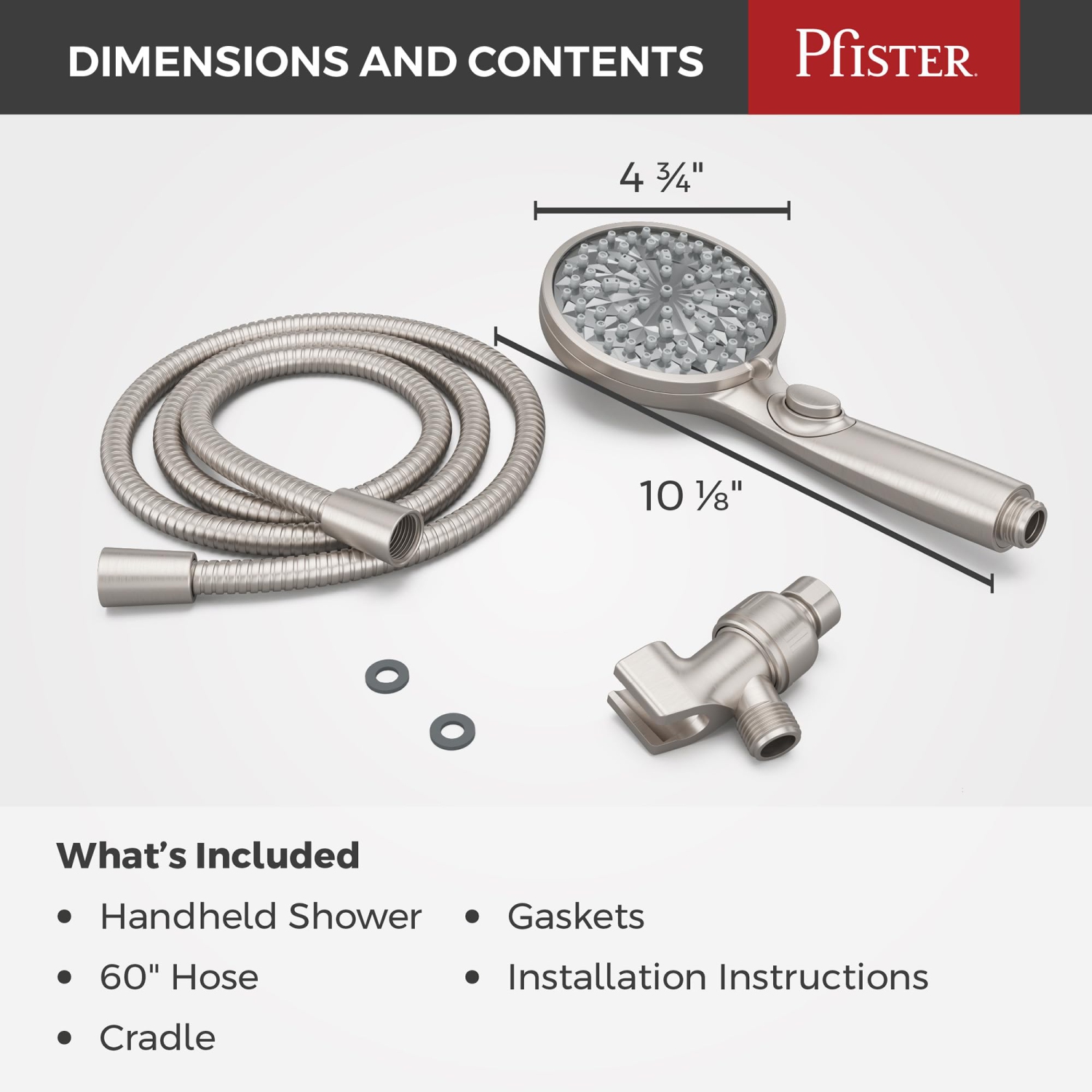 Pfister HydroFuse Handheld Shower Head, Hose Included, 6-Function, 1.75 GPM, Spot Defense Brushed Nickel Finish, 016WS..