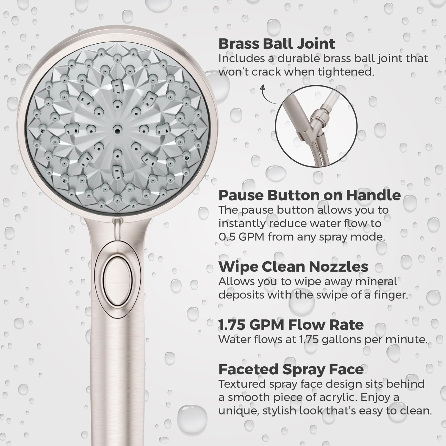 Pfister HydroFuse Handheld Shower Head, Hose Included, 6-Function, 1.75 GPM, Spot Defense Brushed Nickel Finish, 016WS..