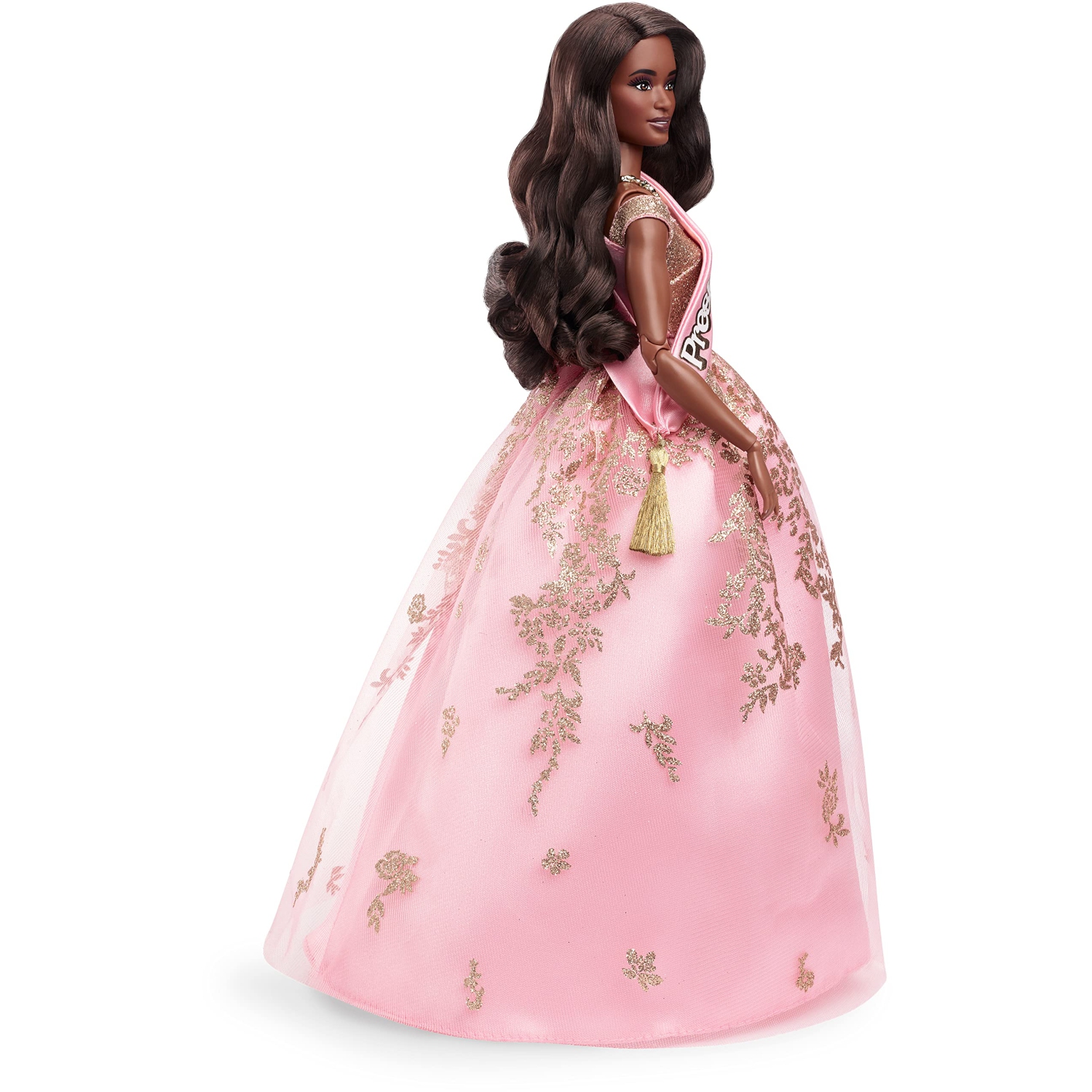 Barbie The Movie Doll, President Barbie Collectible Wearing Shimmery Pink and Gold Dress with Sash