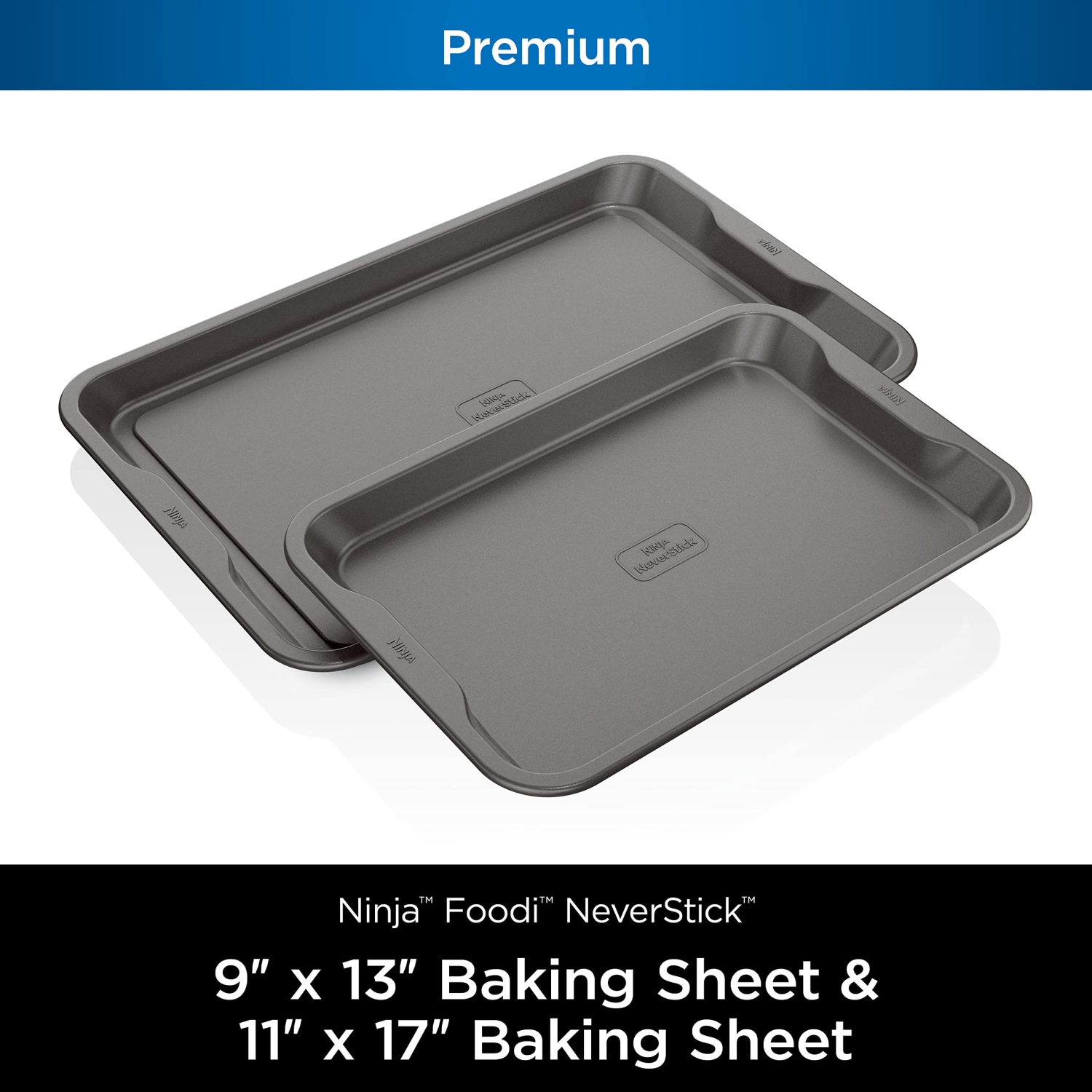 Ninja B32002C Foodi NeverStick Premium 2-Piece Baking Sheet Set, 9x13” & 11x17”, Grey