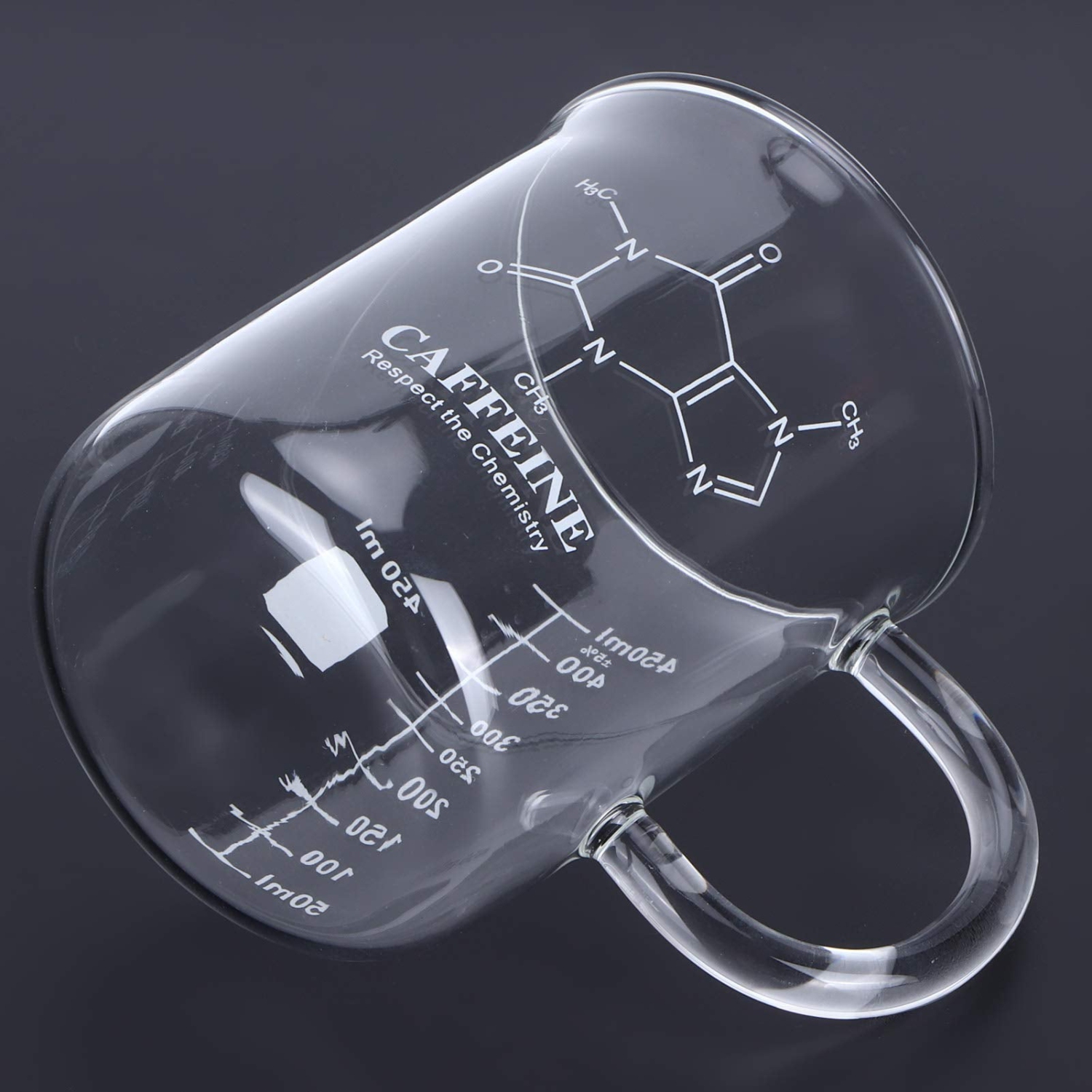 Tasse cafféine Beaker, tasse en verre borosilicaté avec poignée et balance de mesure pour les boissons chaudes et froides.