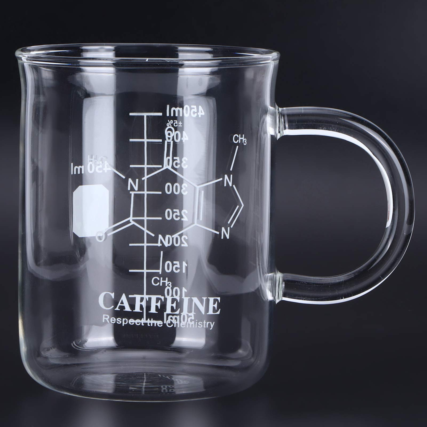 Tasse cafféine Beaker, tasse en verre borosilicaté avec poignée et balance de mesure pour les boissons chaudes et froides.