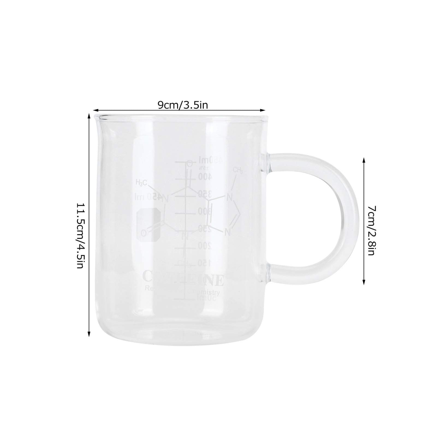 Tasse cafféine Beaker, tasse en verre borosilicaté avec poignée et balance de mesure pour les boissons chaudes et froides.