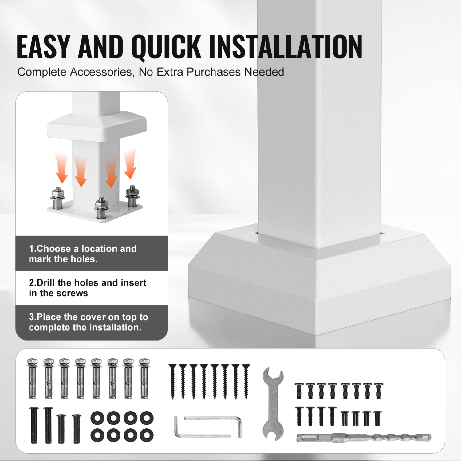 VEVOR Handrails for Outdoor Steps, 1-2 Step Stair Hand Rail Kit, Transitional Carbon Steel Railings with Installation Kit, for Seniors, Concrete