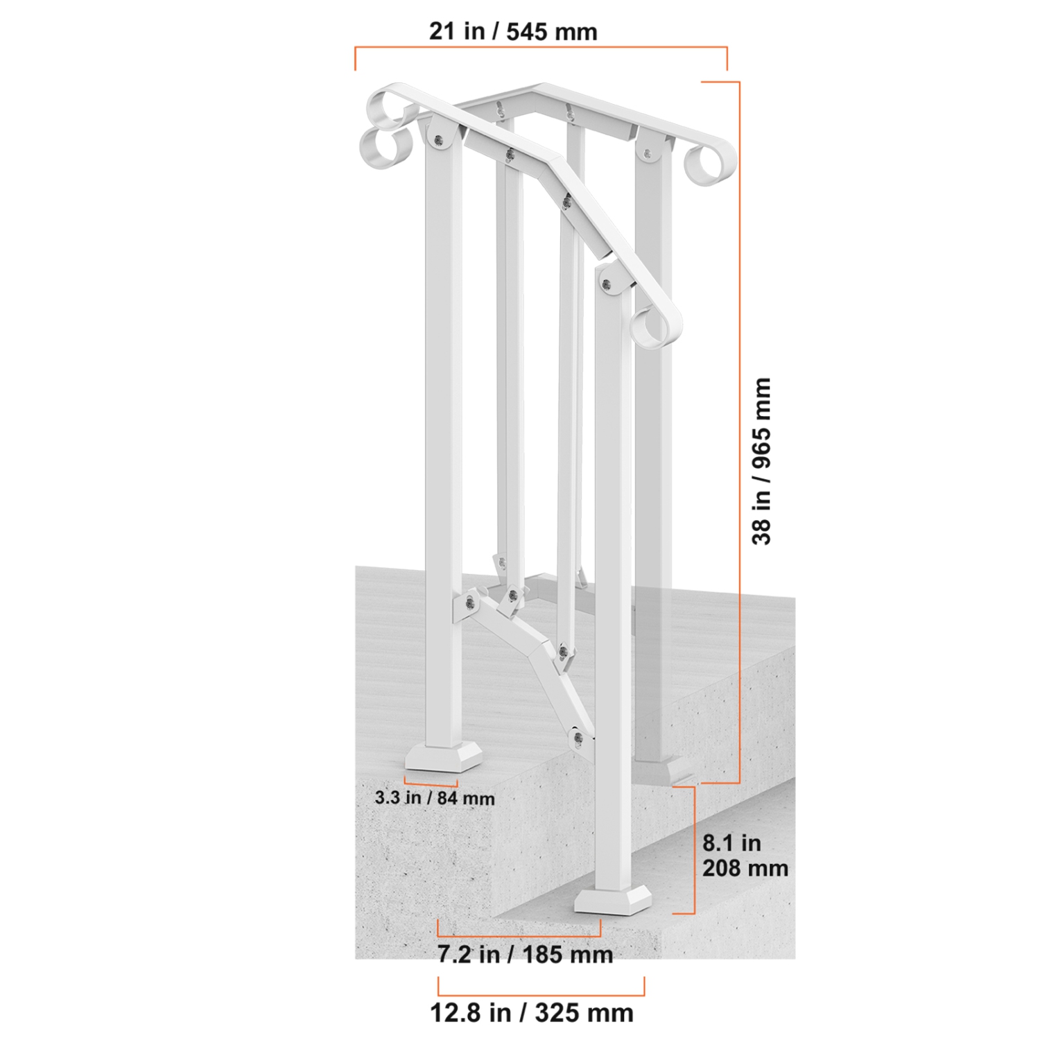 VEVOR Handrails for Outdoor Steps, 1-2 Step Stair Hand Rail Kit, Transitional Carbon Steel Railings with Installation Kit, for Seniors, Concrete