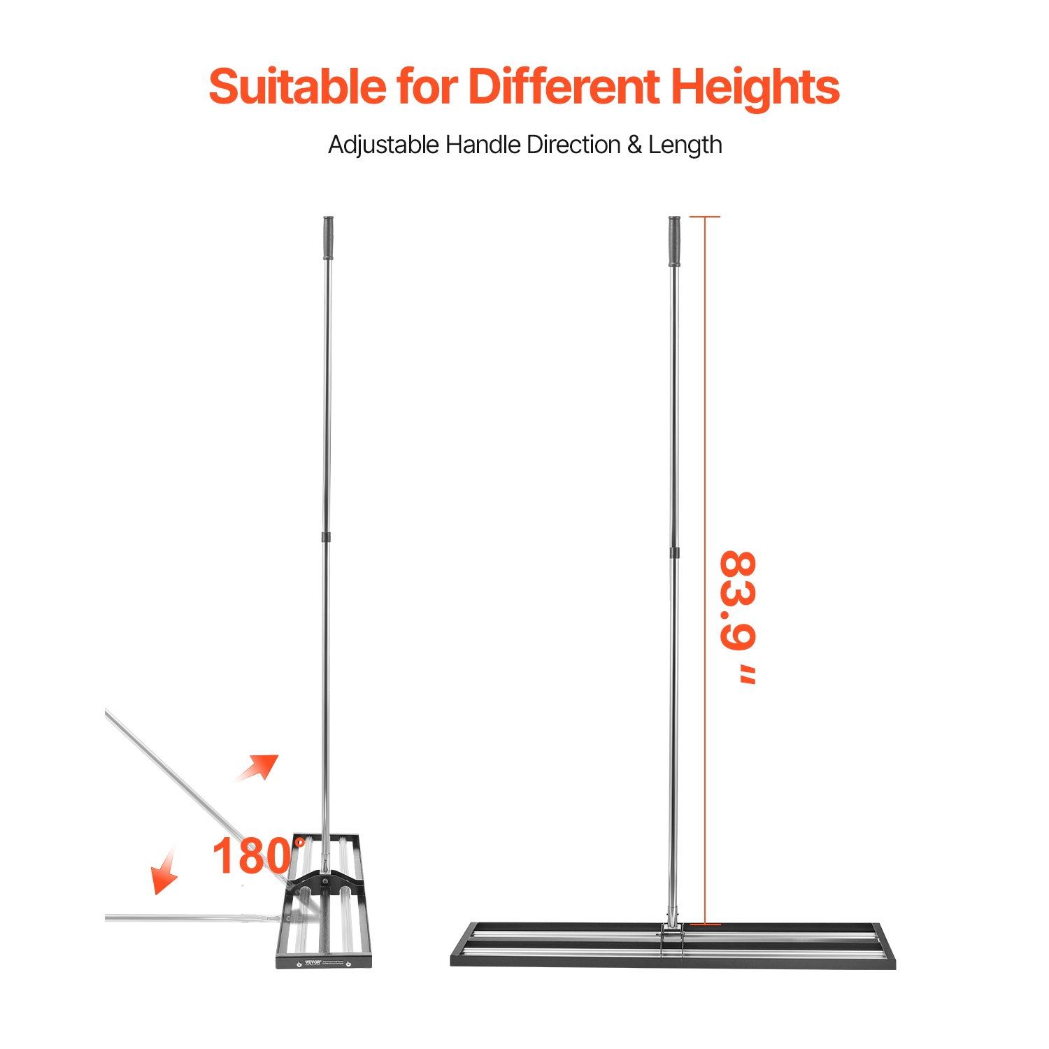 VEVOR 83.9in Handle Updated Lawn Leveling Rake with Roller, 48'' x 10" Stainless Steel, Heavy Duty Yard Leveling Rake, Effort Saving Lawn Leveling