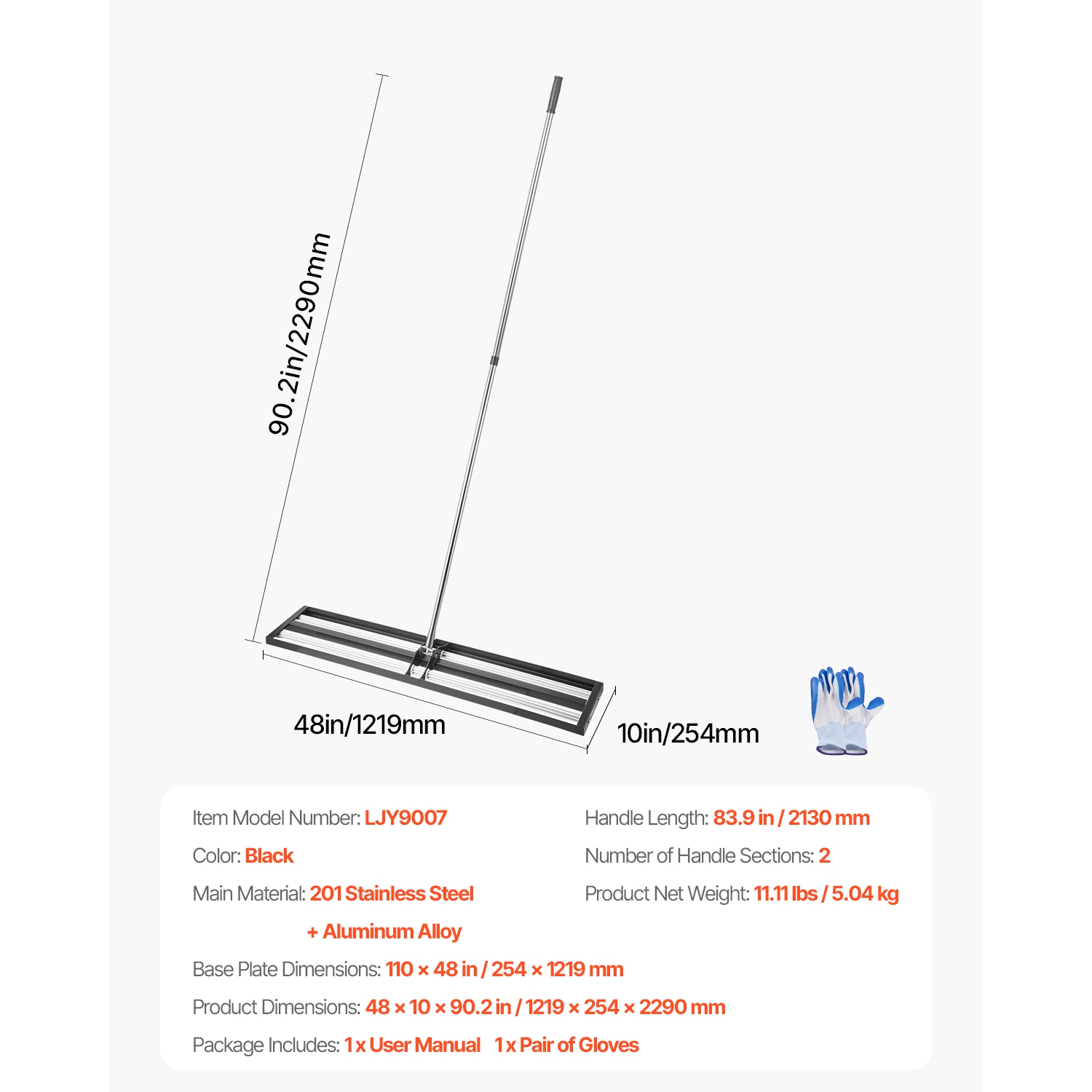 VEVOR 83.9in Handle Updated Lawn Leveling Rake with Roller, 48'' x 10" Stainless Steel, Heavy Duty Yard Leveling Rake, Effort Saving Lawn Leveling