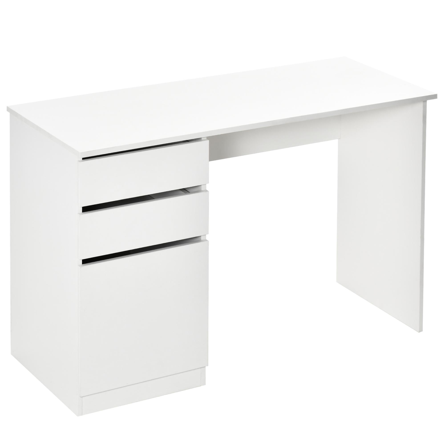 Kepooman Modern Computer Desk, Home Office Desk for Study, Writing Workstation with Storage Drawer and Cabinet for Living Room - White