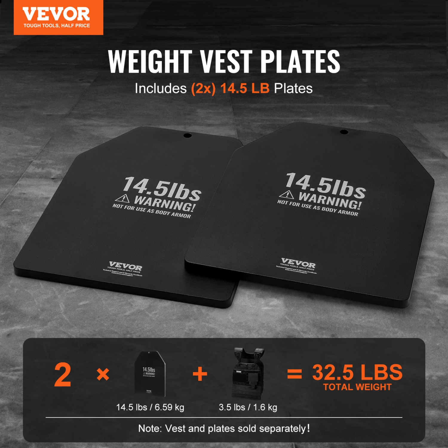 VEVOR 14.5 LB Pairs Weight Vest Plates, Premium Steel, Contoured Ergonomic Fit – WODs, Additional Weight for Weight Vests, for Strength Training,
