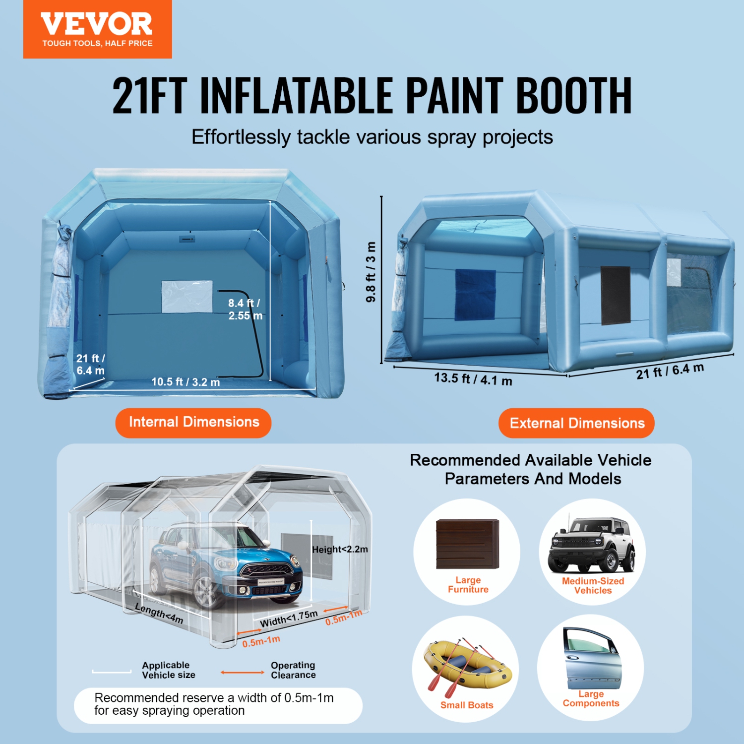 VEVOR 21 x 13.5 x 9.8 ft Inflatable Paint Booth, Inflatable Spray Booth, with 1100W Powerful Blower and Air Filter System, Large Furniture Painting,
