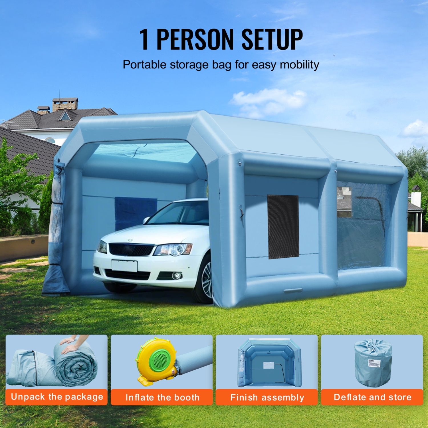 VEVOR 21 x 13.5 x 9.8 ft Inflatable Paint Booth, Inflatable Spray Booth, with 1100W Powerful Blower and Air Filter System, Large Furniture Painting,