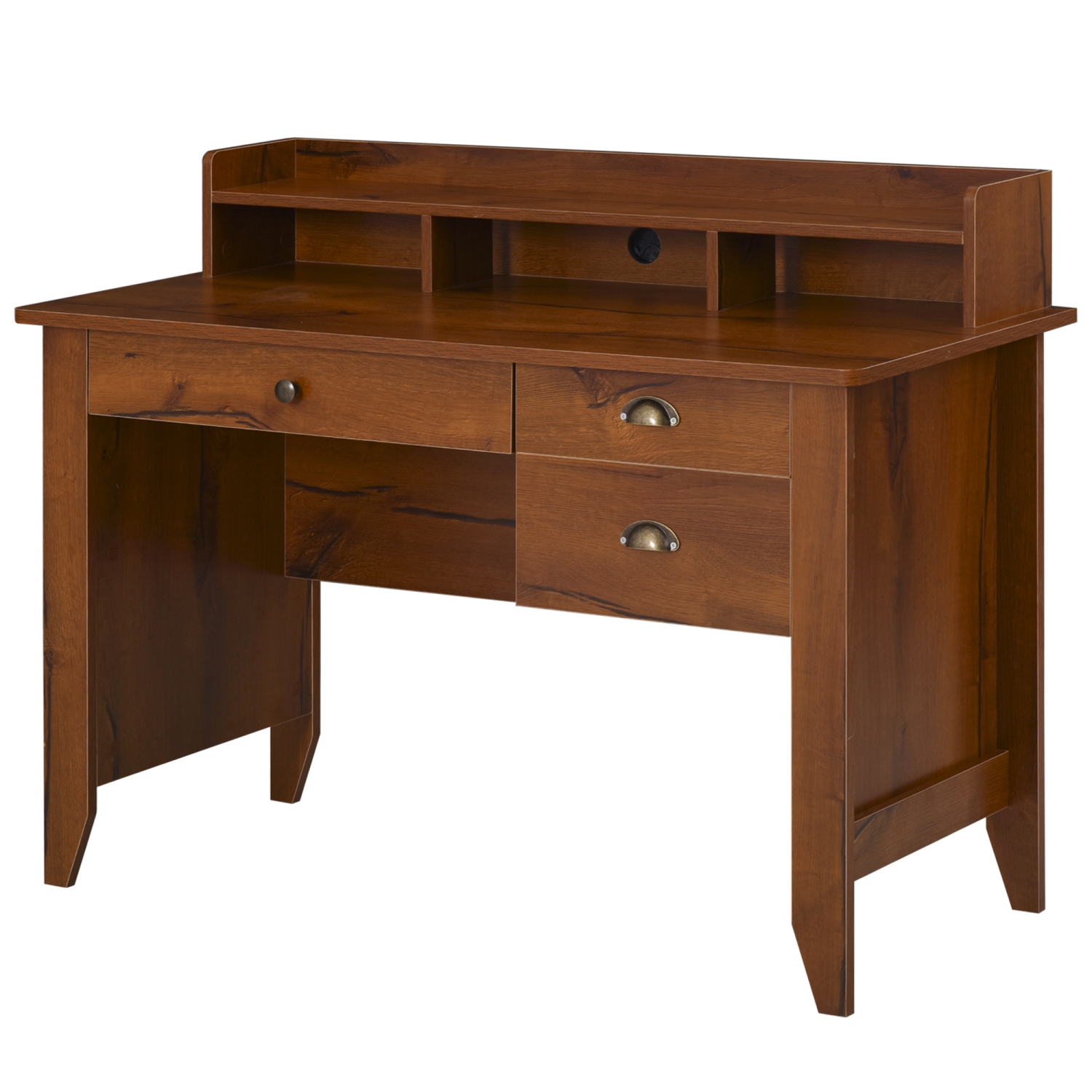 Kepooman – Bureau d'ordinateur avec étagère de rangement, tiroirs, tablette, table d'étude pour bureau à domicile avec gestion des câbles, brun