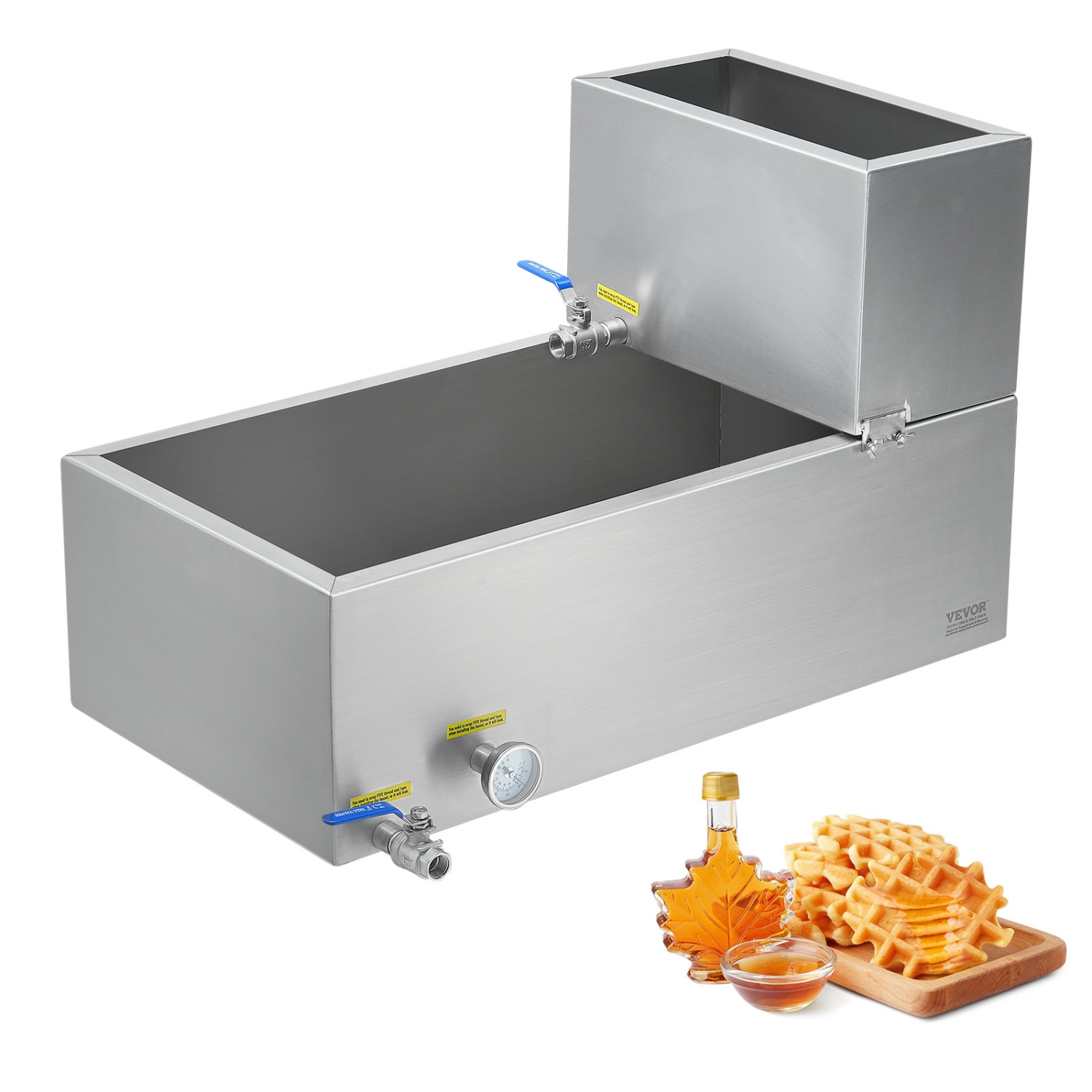 VEVOR 19.6 Gallon Maple Syrup Evaporator Pan, 285 Cups of 8.8oz Maple Syrup, Flat Pan with Thermometer, 2 Valves and 3 Heating Methods, 304 Stainless