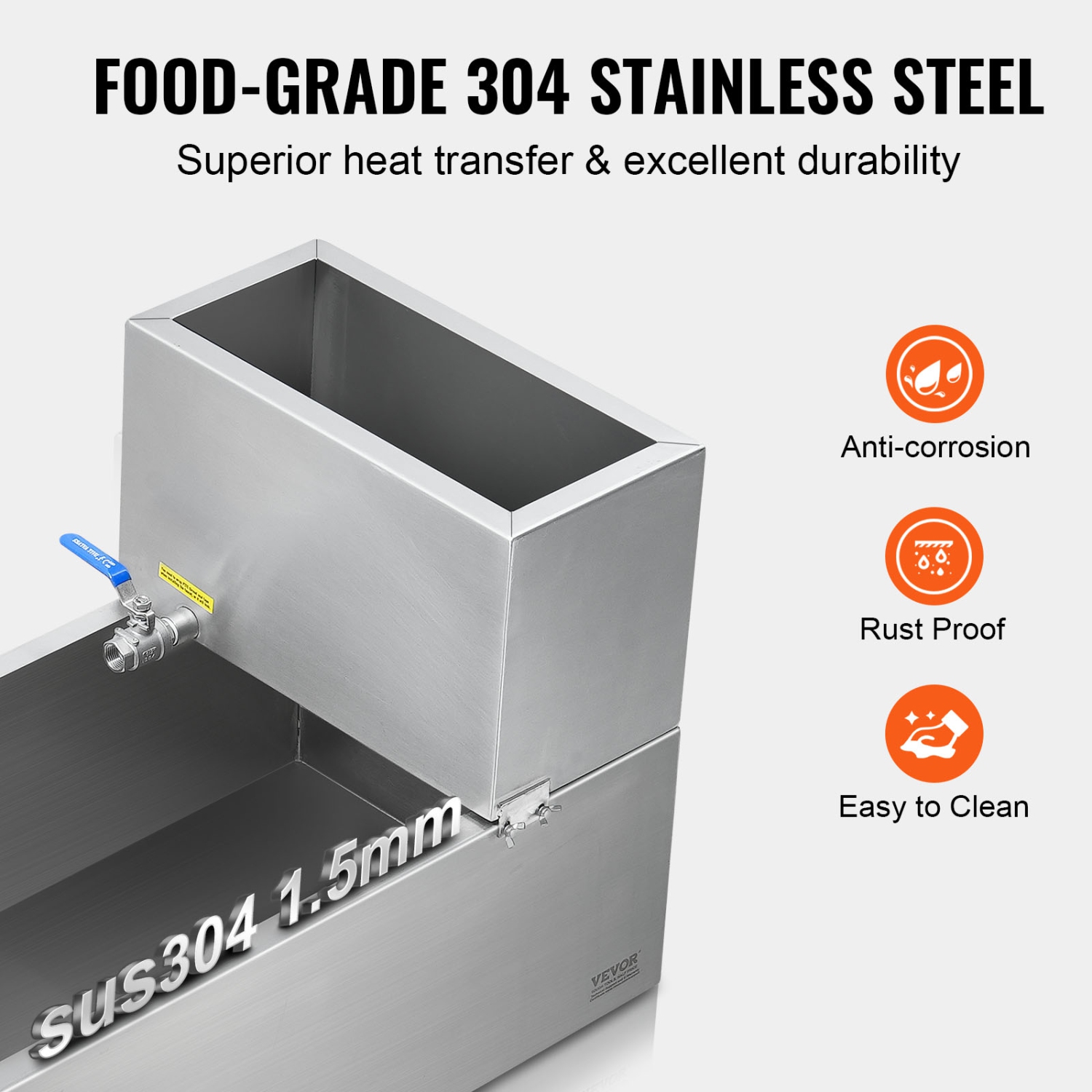 VEVOR 19.6 Gallon Maple Syrup Evaporator Pan, 285 Cups of 8.8oz Maple Syrup, Flat Pan with Thermometer, 2 Valves and 3 Heating Methods, 304 Stainless