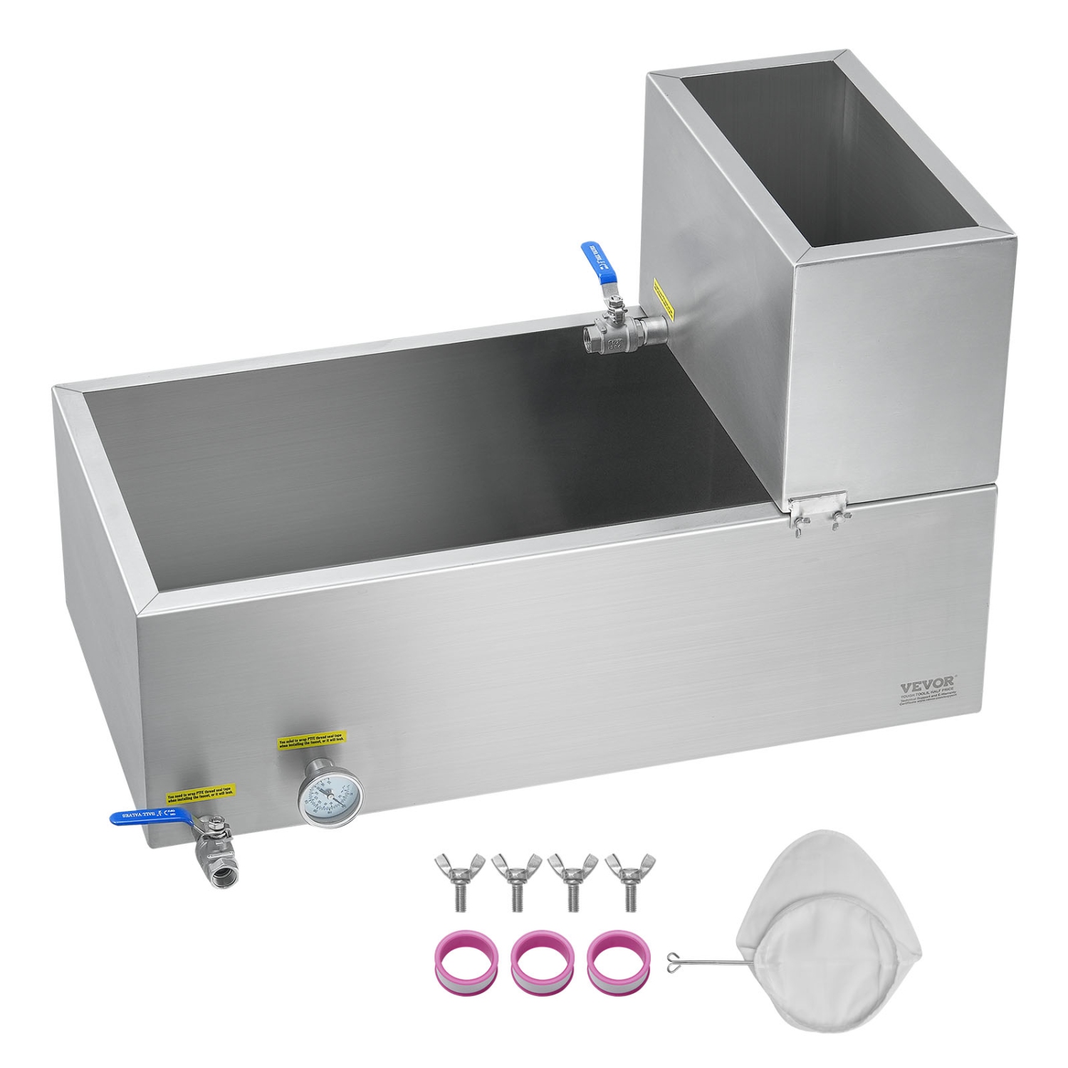 VEVOR 19.6 Gallon Maple Syrup Evaporator Pan, 285 Cups of 8.8oz Maple Syrup, Flat Pan with Thermometer, 2 Valves and 3 Heating Methods, 304 Stainless