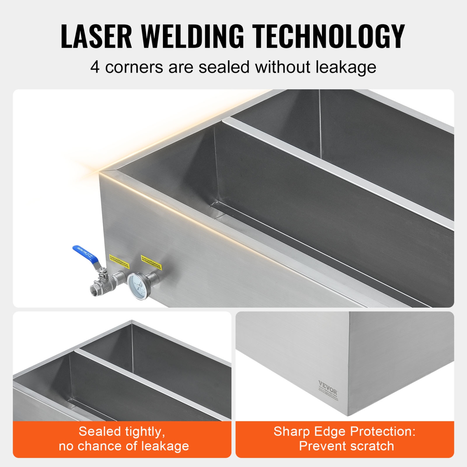 VEVOR 47 Gallon Maple Syrup Evaporator Pan, 683 Cups of 8.8oz Maple Syrup, Flat Pan with Thermometer, 2 Valves and 3 Heating Methods, 304 Stainless