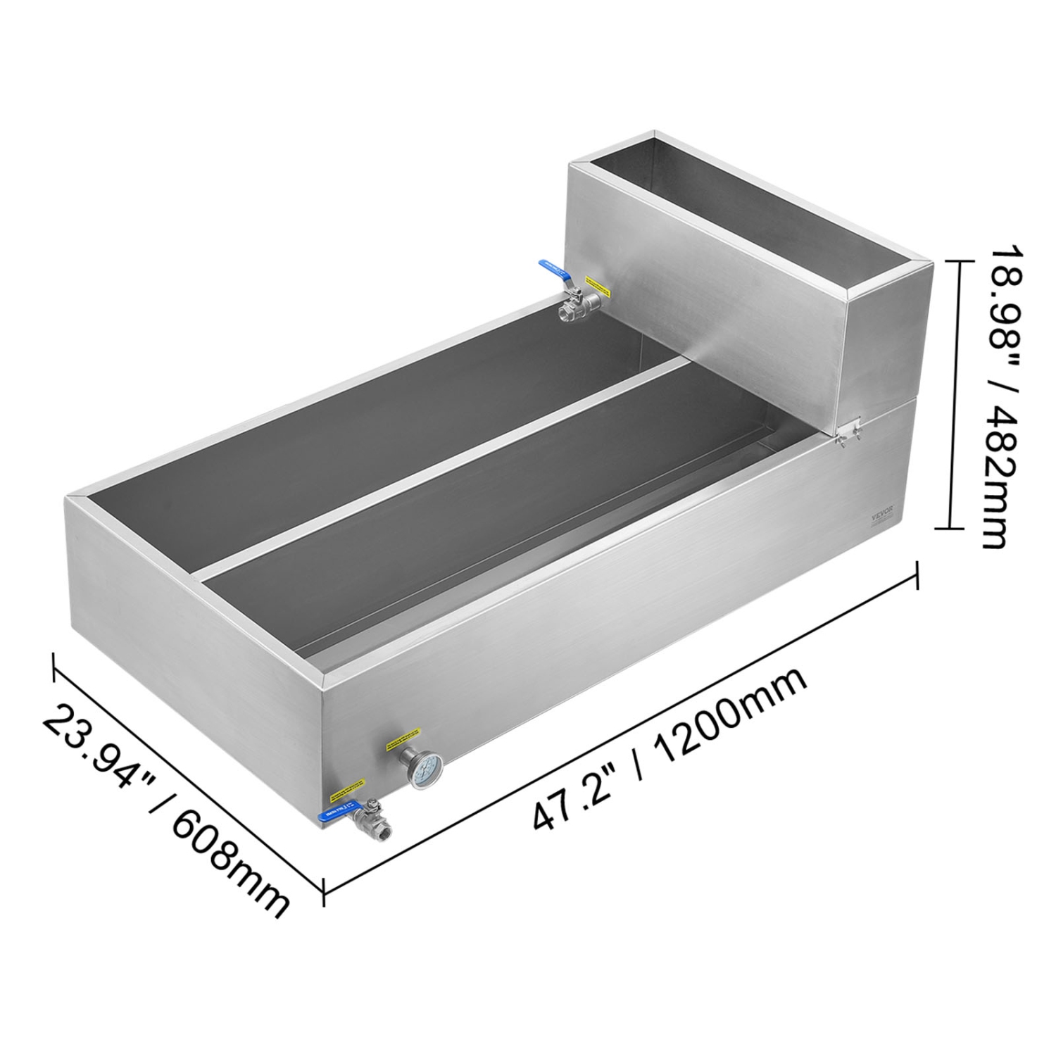 VEVOR 47 Gallon Maple Syrup Evaporator Pan, 683 Cups of 8.8oz Maple Syrup, Flat Pan with Thermometer, 2 Valves and 3 Heating Methods, 304 Stainless