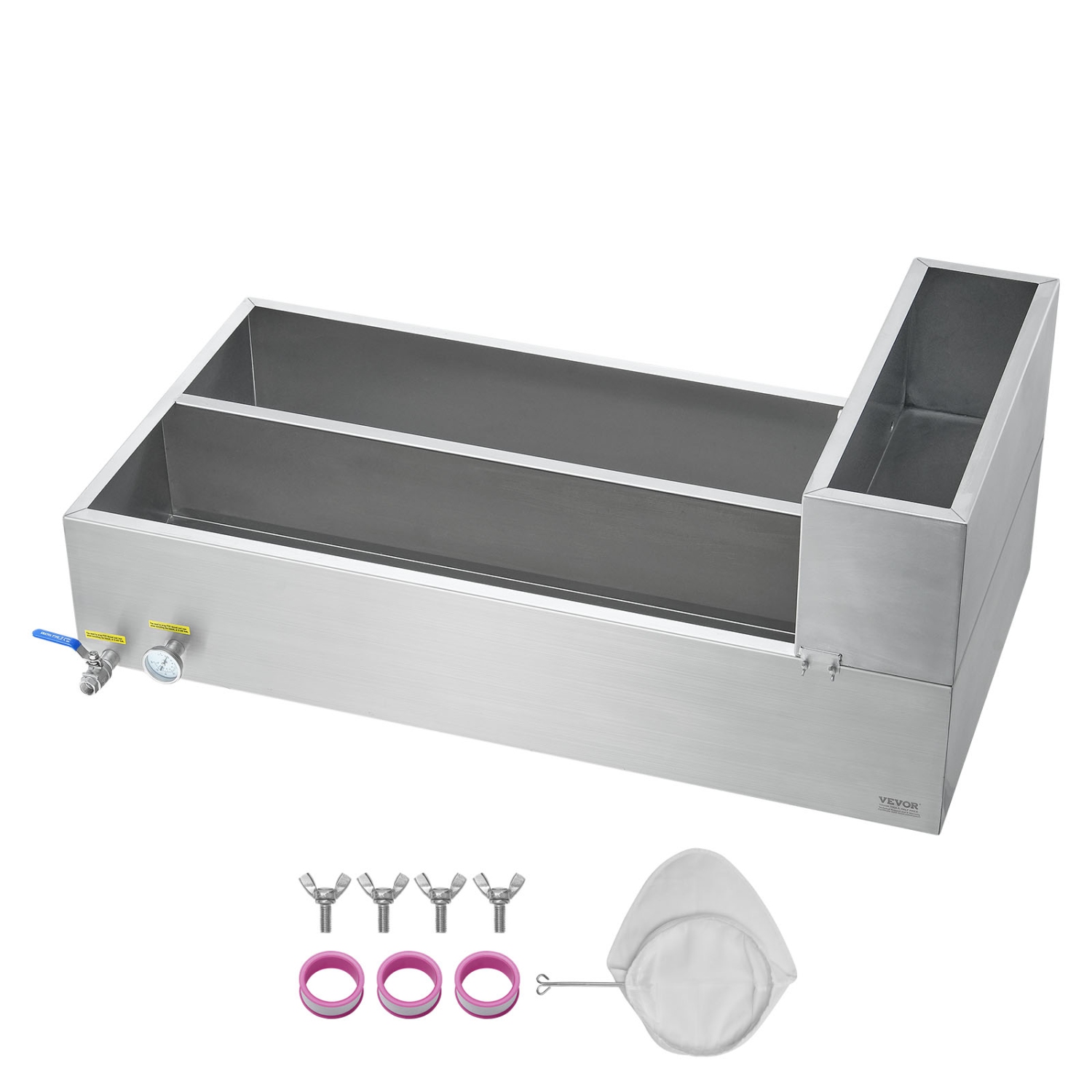 VEVOR 47 Gallon Maple Syrup Evaporator Pan, 683 Cups of 8.8oz Maple Syrup, Flat Pan with Thermometer, 2 Valves and 3 Heating Methods, 304 Stainless