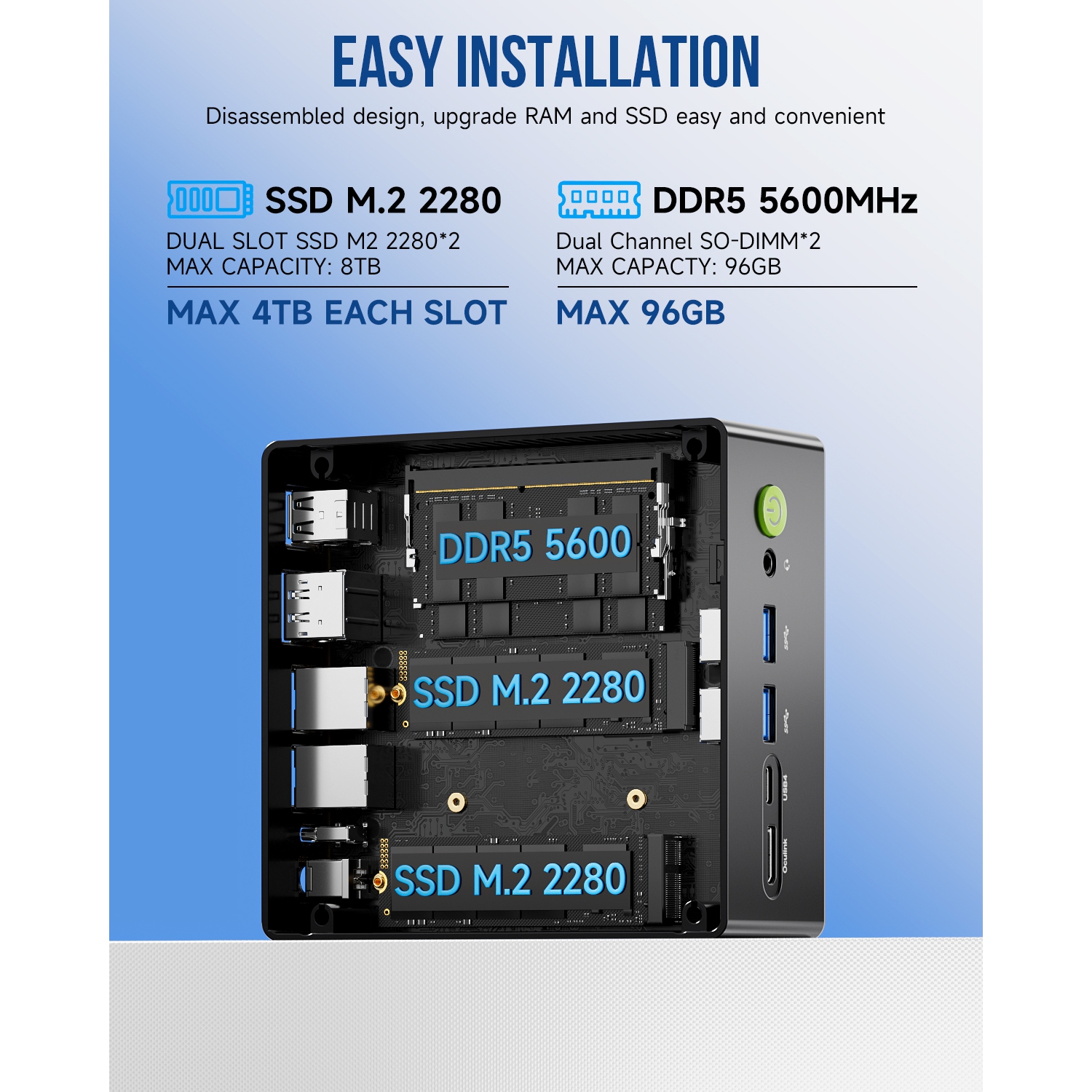 GMKtec Gaming Mini PC K8 Plus AMD Ryzen 7 8845HS(8C/16T, up to 5.1GHz), 32GB DDR5 5600 MHz 1TB PCIe 4.0 SSD, Desktop Computer Dual NIC 2.5G, HDMI