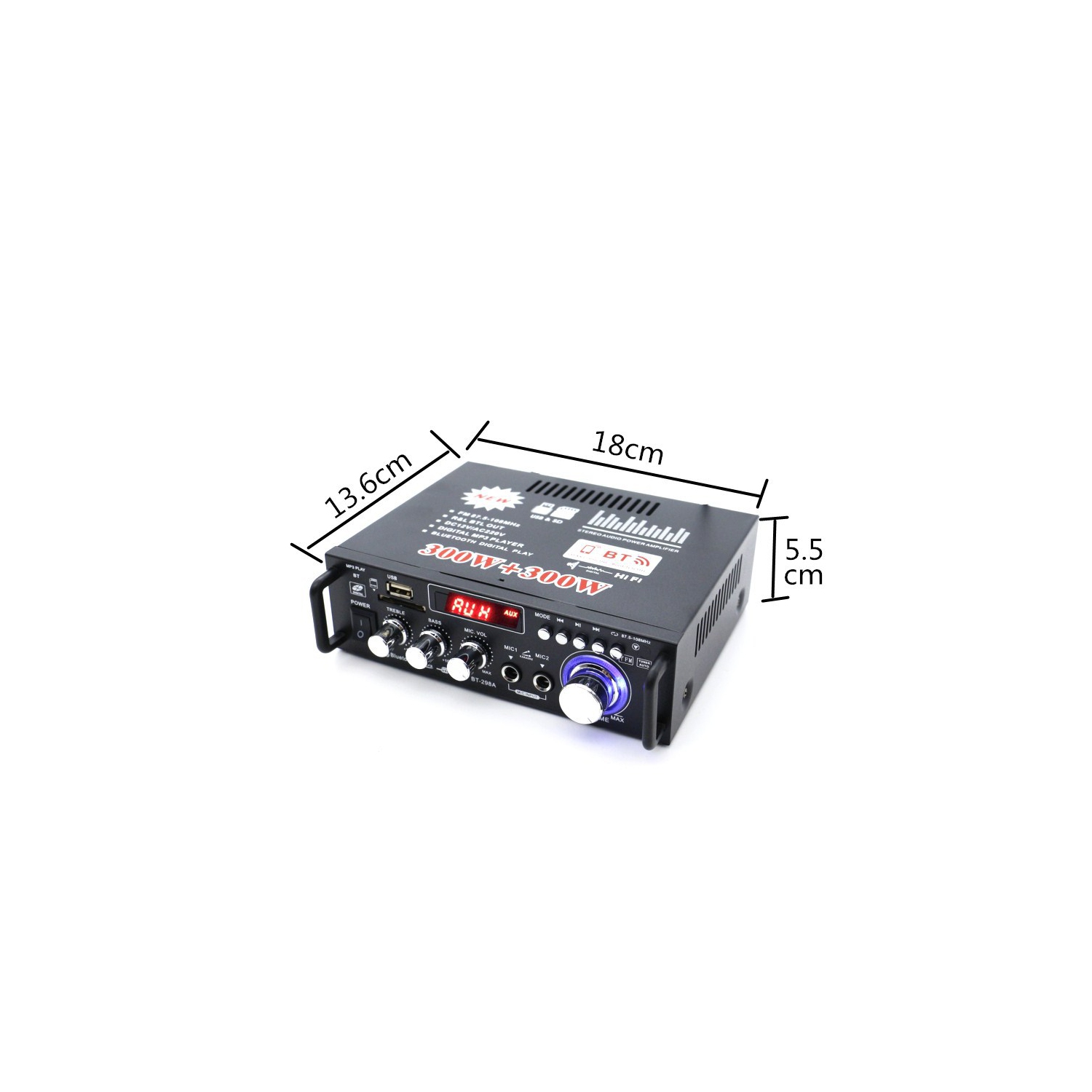 Amplificateur compatible Bluetooth Audio stéréo Power AMP USB FM Radio pour l'auto avec télécommande 2 canaux Audio stéréo