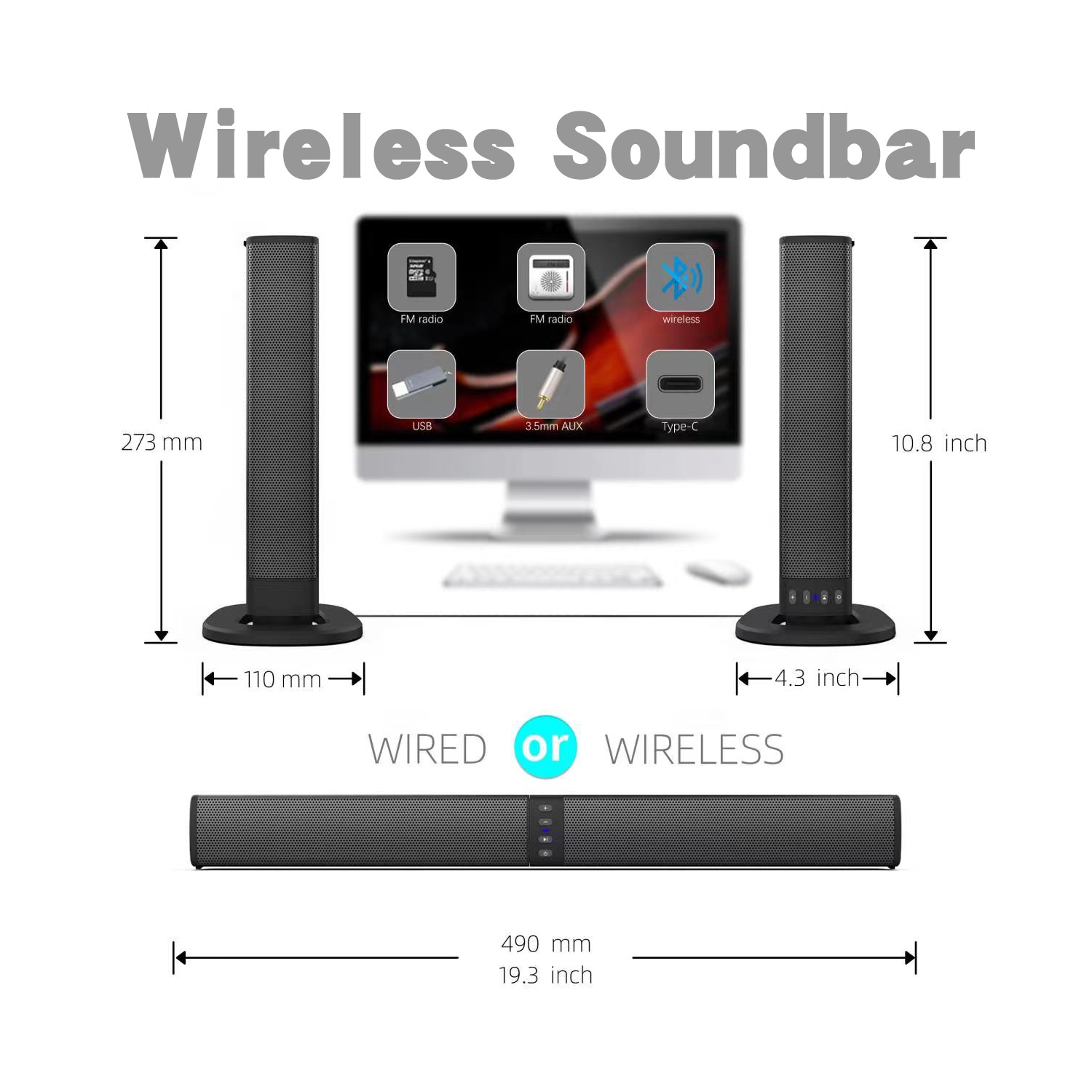 Barre de son amovible pour téléviseur intelligent, barre de son compacte pour la maison pour téléviseur, chaîne audio de cinéma maison rechargeable,