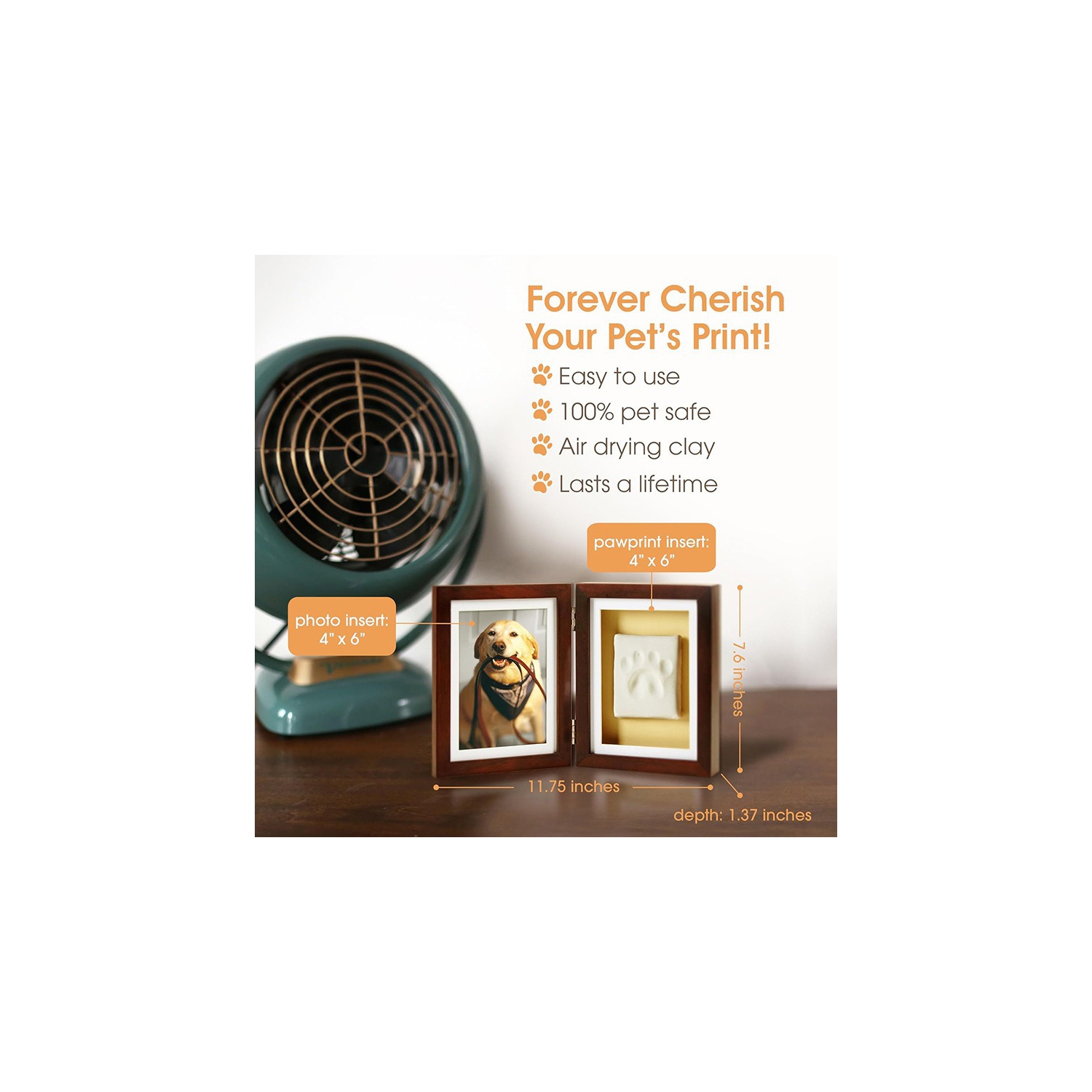 Le cadre souvenir photo et imprimé de patte peut contenir 4 photos 6&nbsp;po – trousse d'impression d'argile commémorative – pour chiens et chats –