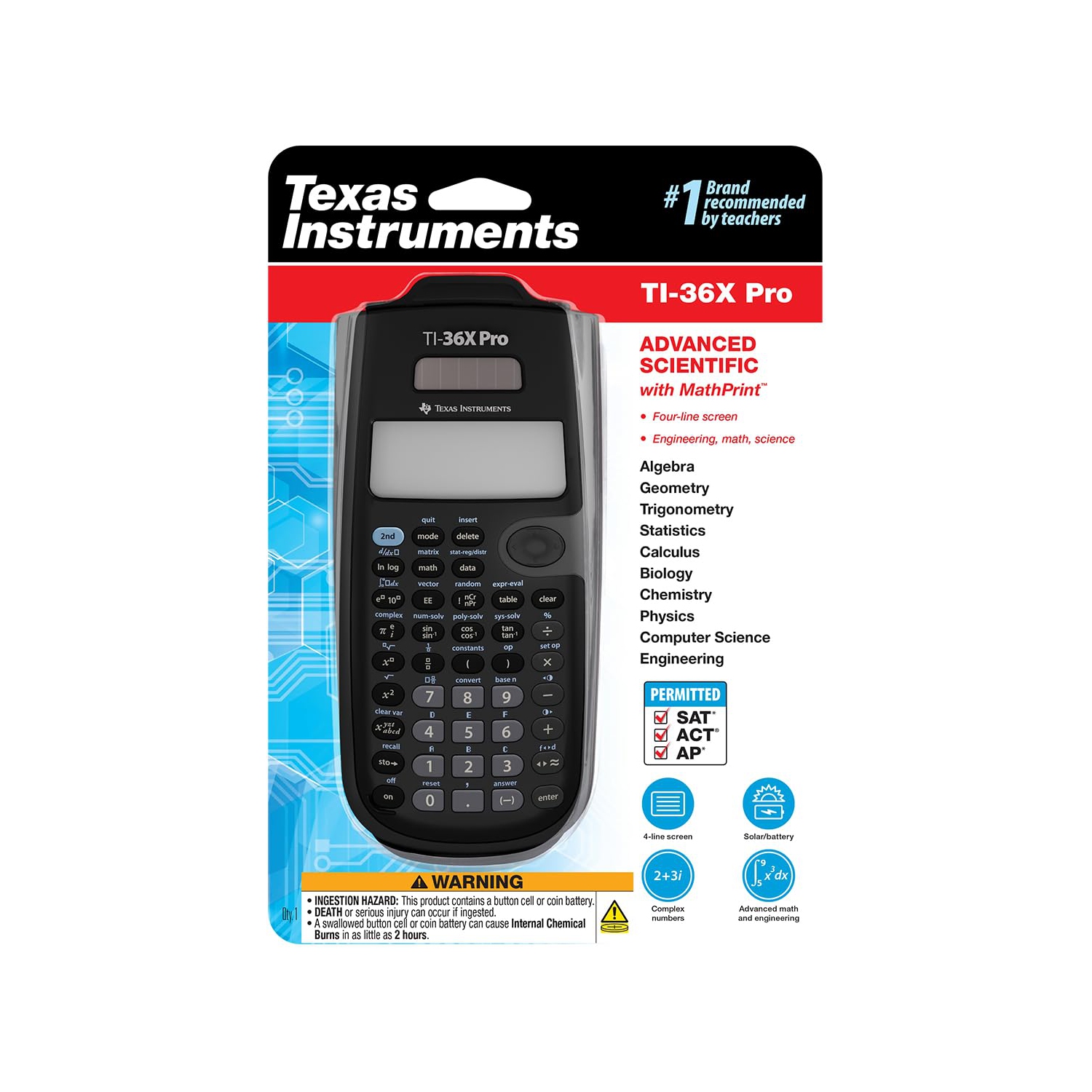 Texas Instruments – Calculatrice TI-36X Pro Engineering/Scientific, noir, 9,7&nbsp;po