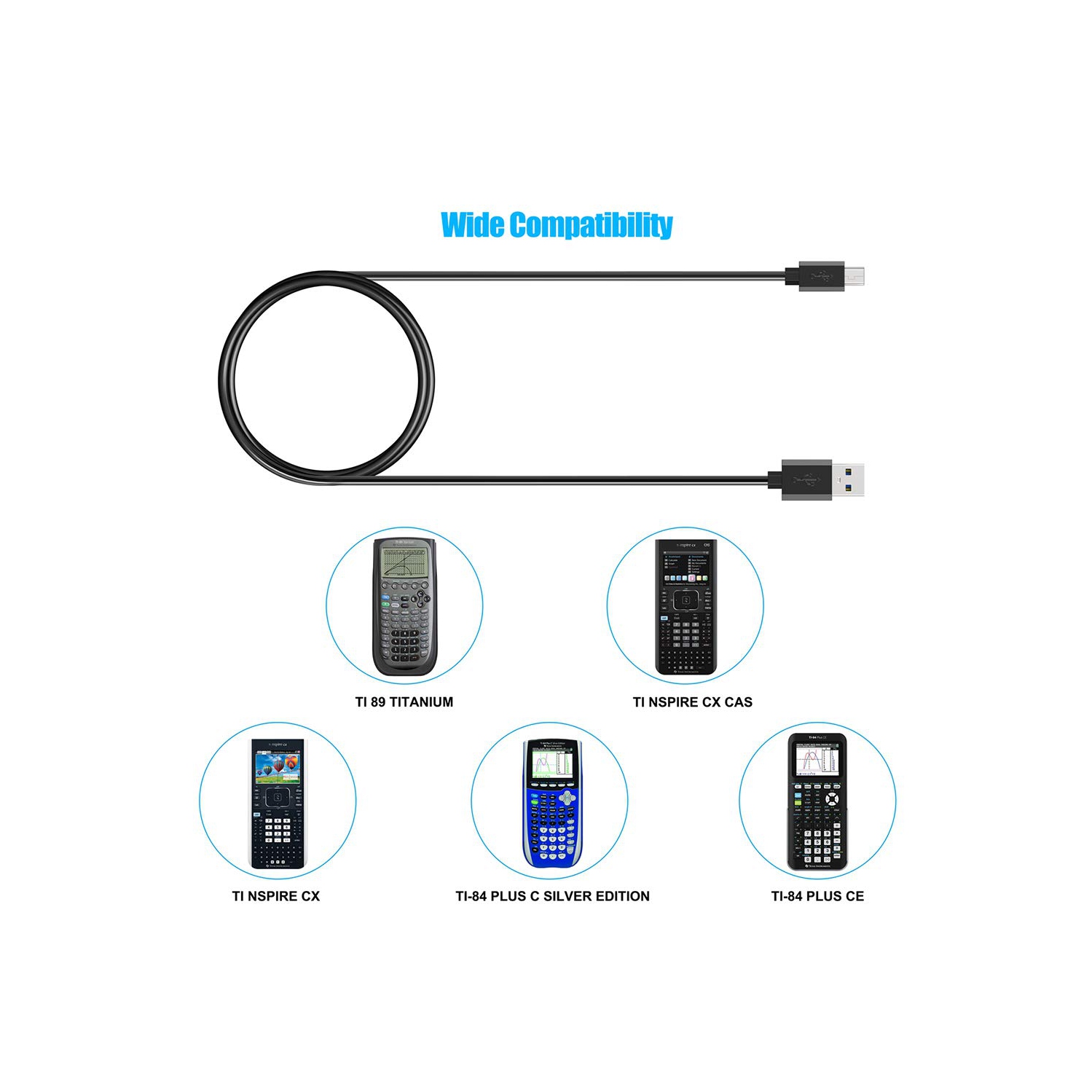 Chargeur USB de remplacement; Cordon de recharge; Câble de données pour TI-Nspire de Texas Instruments; TI Nspire CX; TI Nspire CX CAS; Pavés
