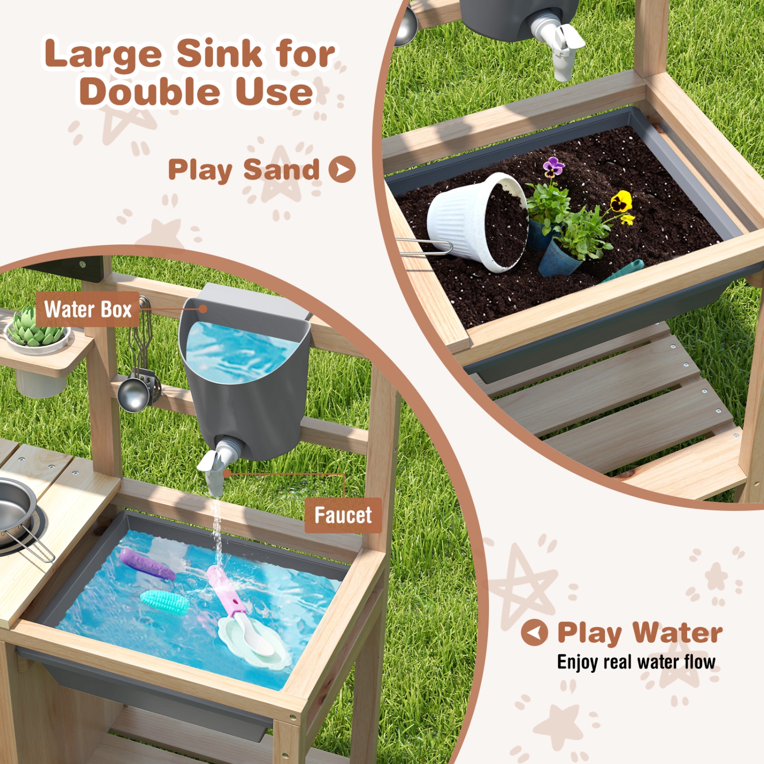 Gymax Mud Kitchen Kids Pretend Play Kitchen Toy Set Outdoor Wooden Kitchen Playset