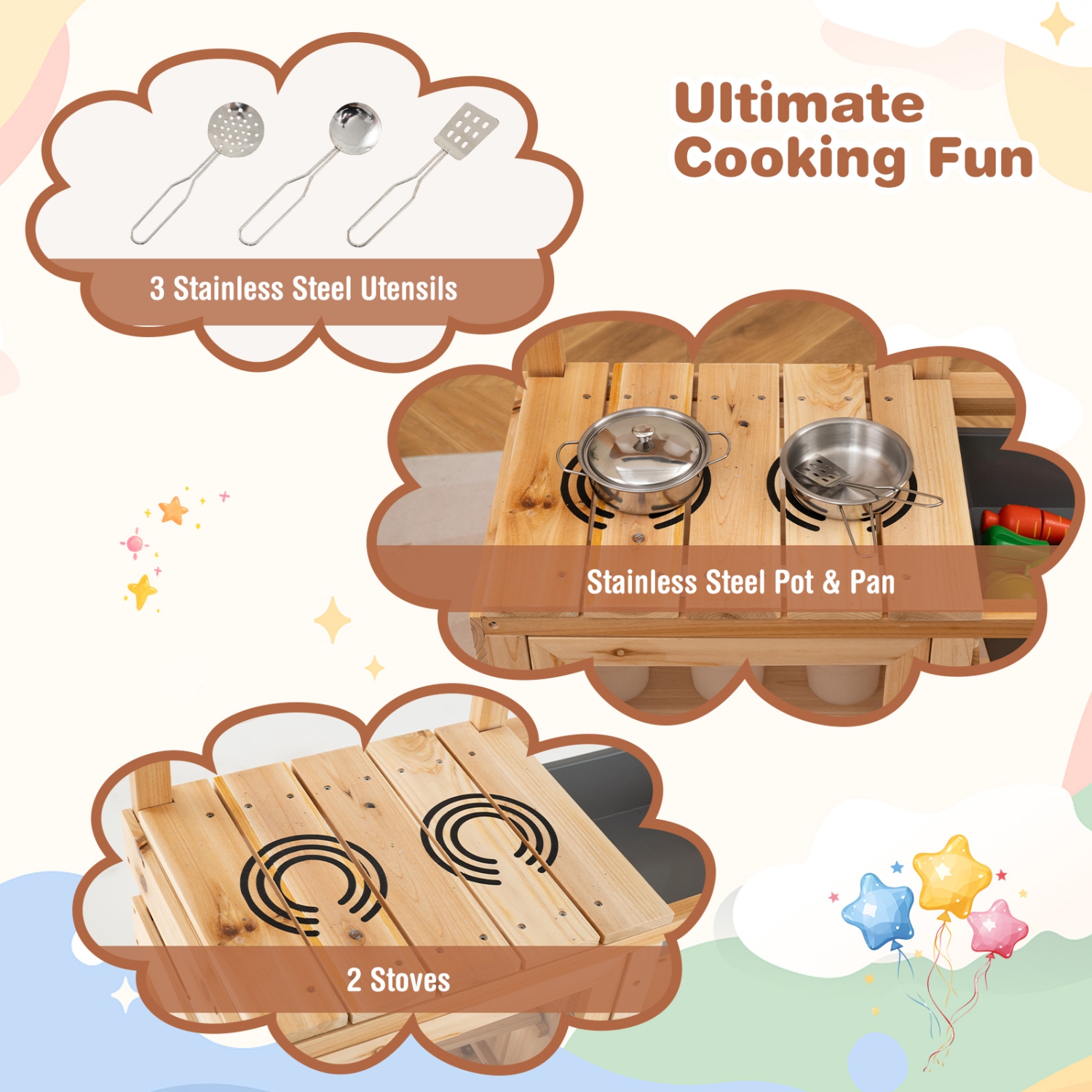 Gymax Mud Kitchen Kids Pretend Play Kitchen Toy Set Outdoor Wooden Kitchen Playset