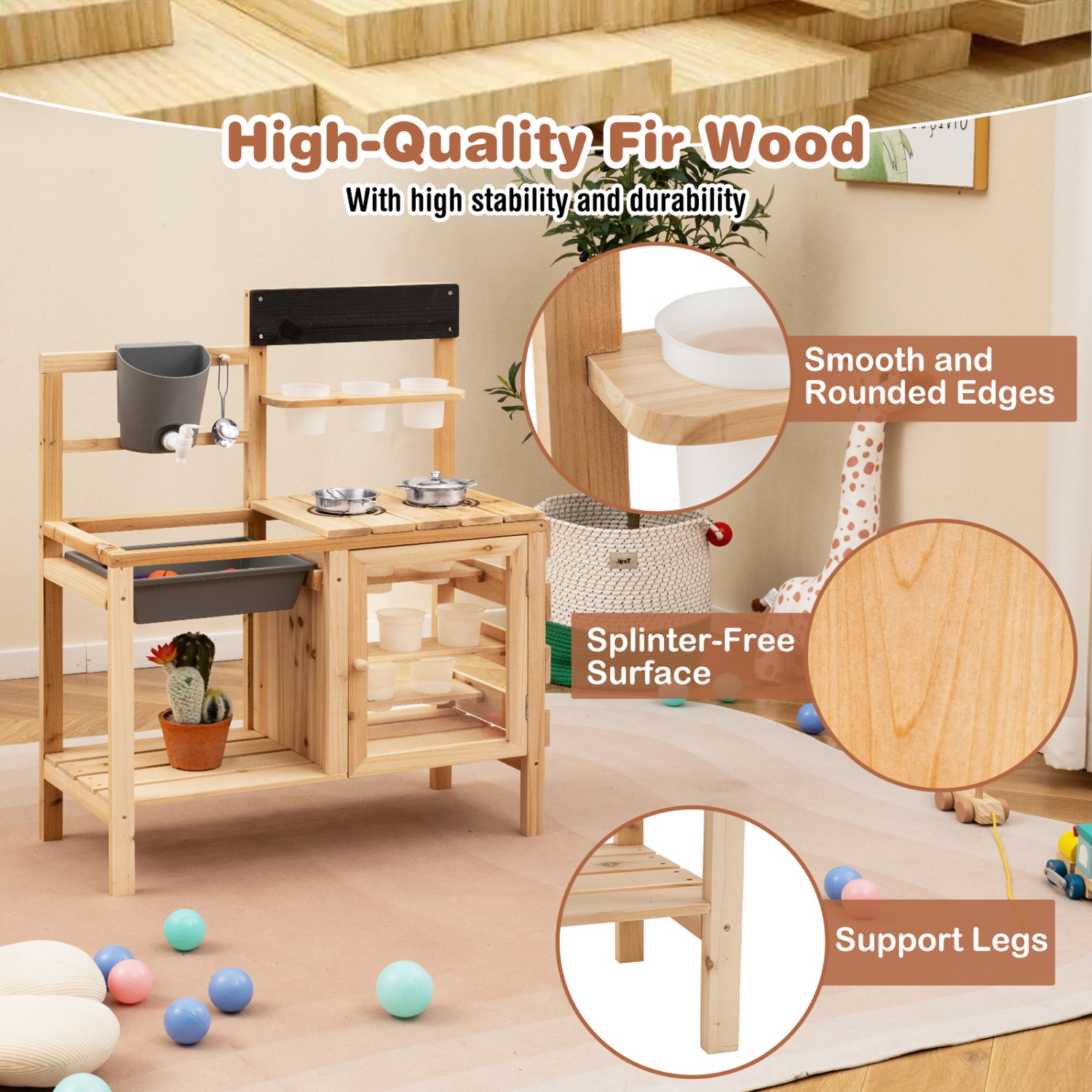 Gymax Mud Kitchen Kids Pretend Play Kitchen Toy Set Outdoor Wooden Kitchen Playset