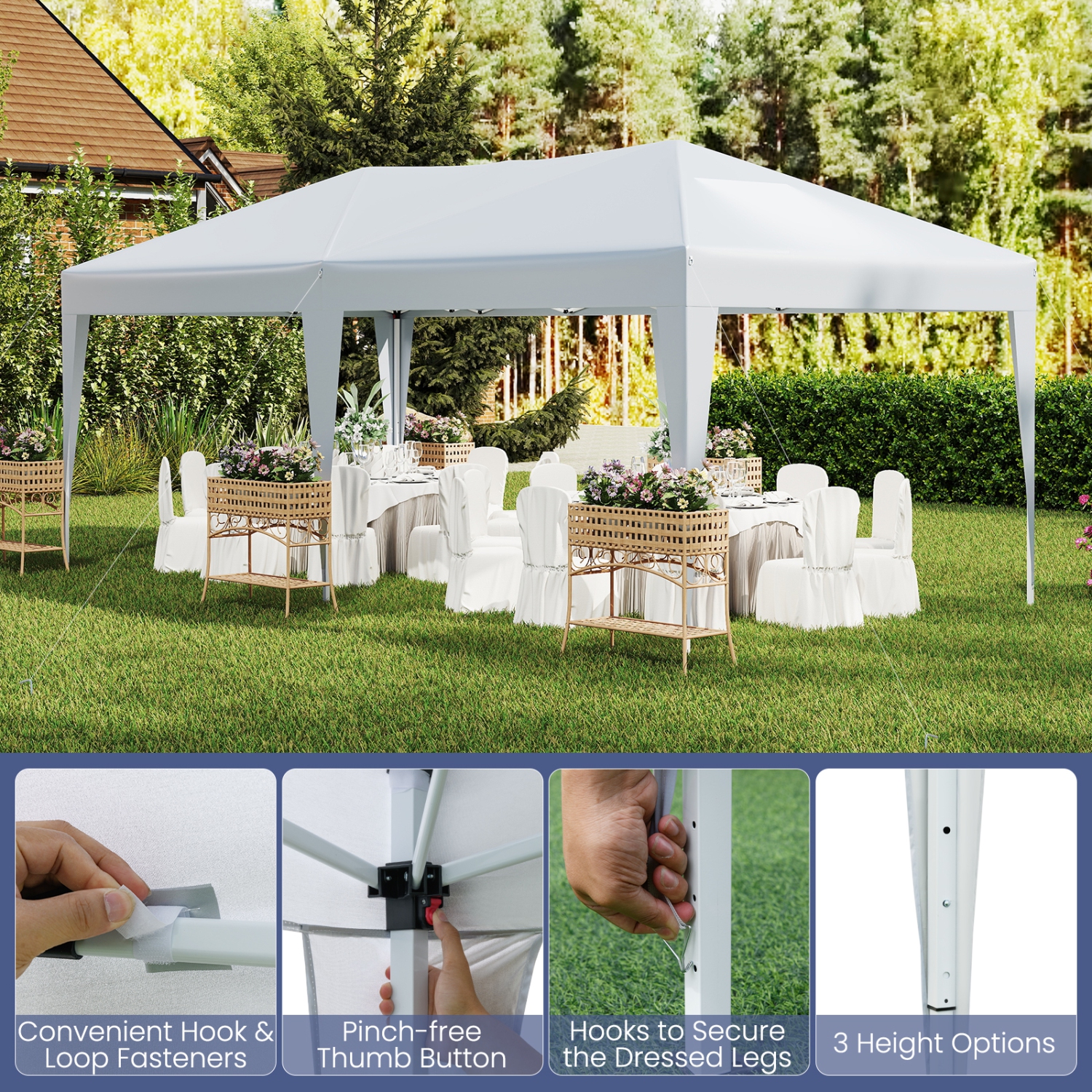 Gymax 10 x 20 FT Portable Gazebo Shelter w/12 Wind Ropes & 6 Ground Stakes Carrying Bag