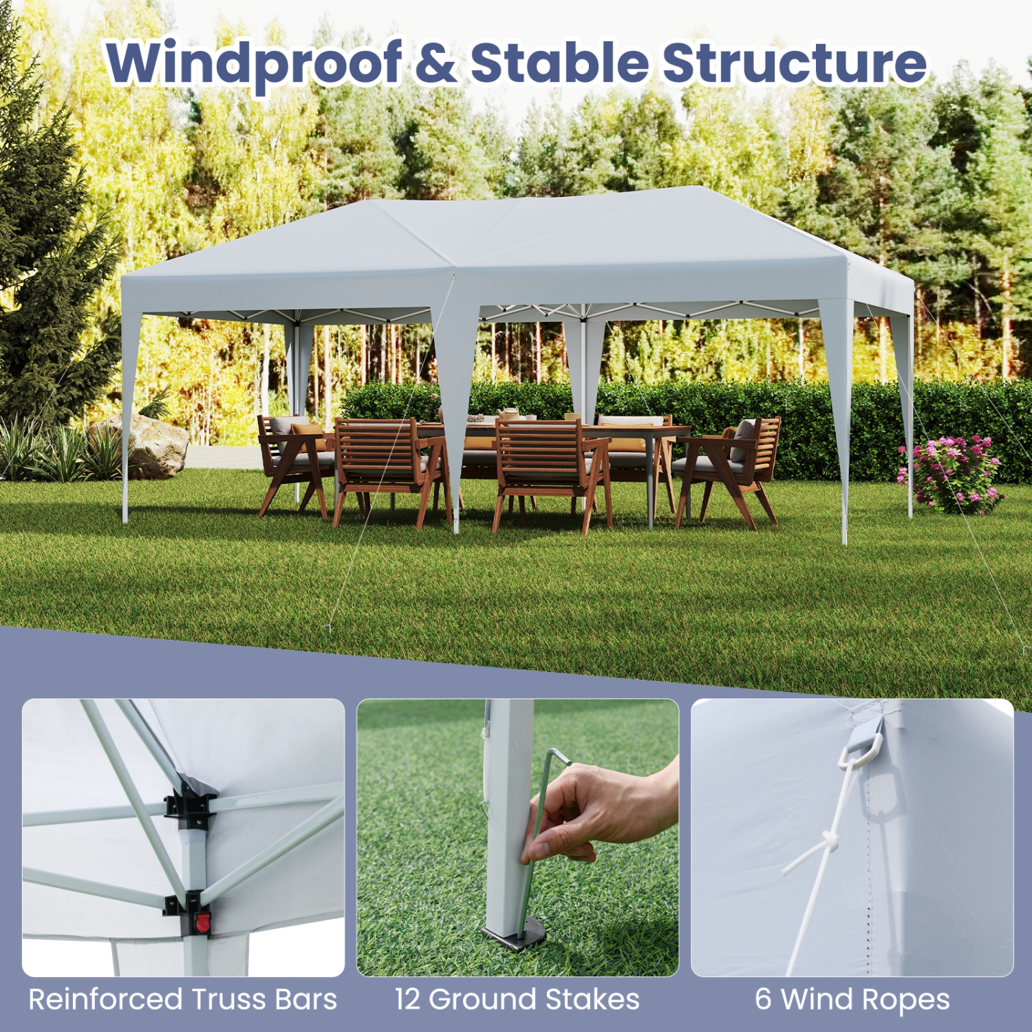 Gymax 10 x 20 FT Portable Gazebo Shelter w/12 Wind Ropes & 6 Ground Stakes Carrying Bag