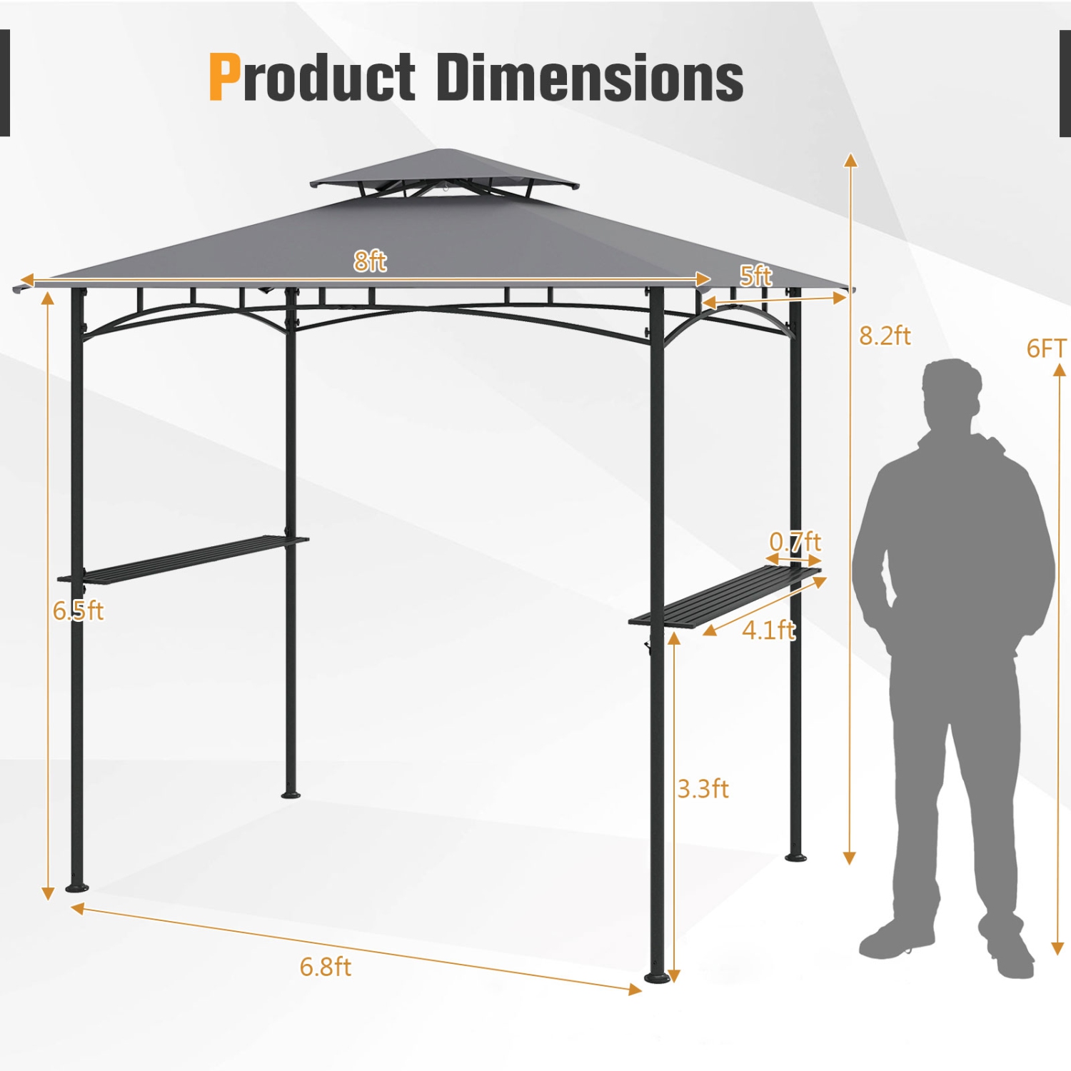 Gymax 8' x 5' Grill Gazebo Outdoor Double-Tiered Grill Canopy w/ 2 Shelves & 6 Hooks