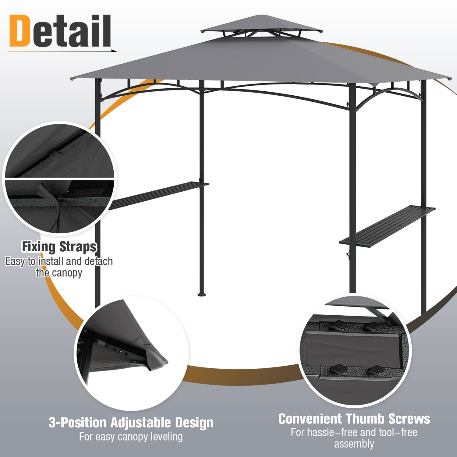 Gymax 8' x 5' Grill Gazebo Outdoor Double-Tiered Grill Canopy w/ 2 Shelves & 6 Hooks