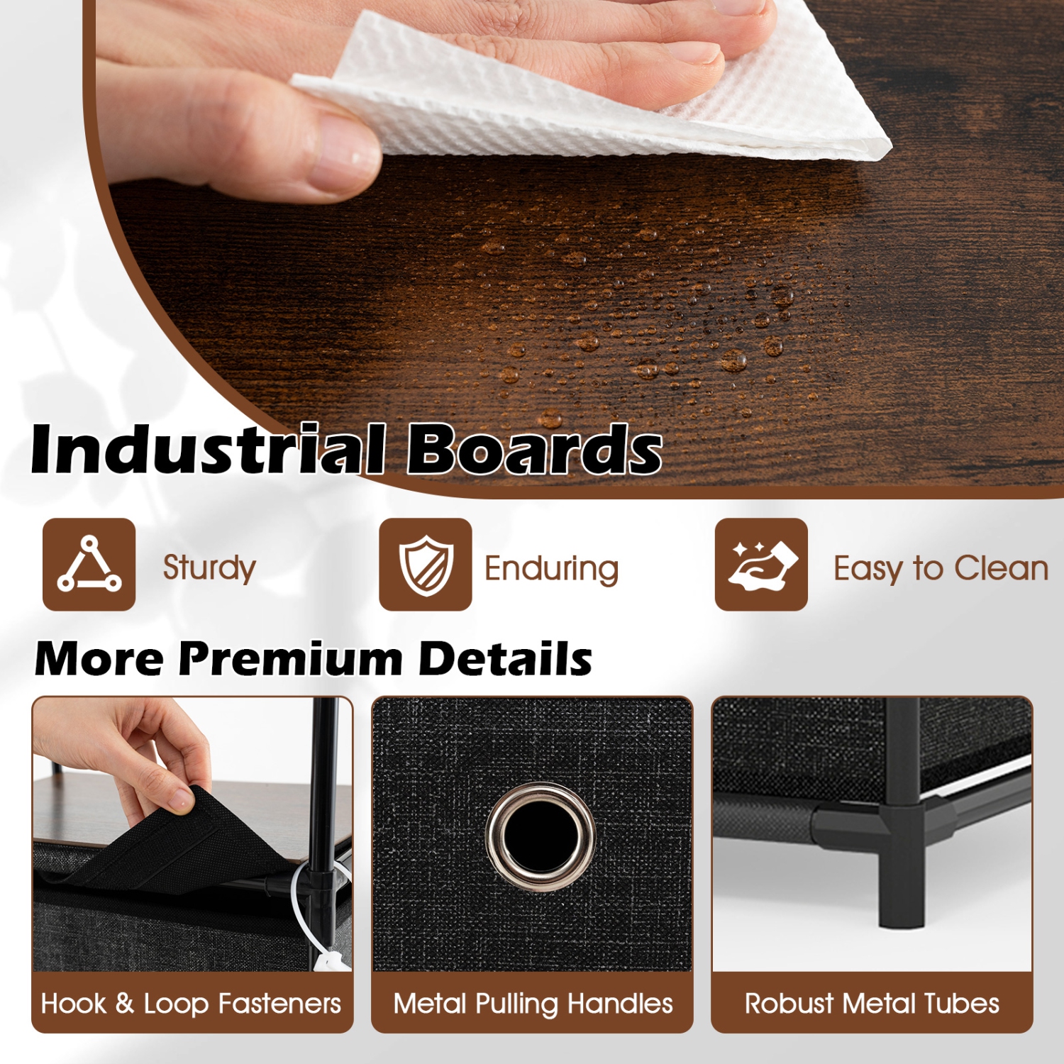 Gymax 4-Drawer Dresser w/ Shelf w/ Fabric Bins Industrial Storage Tower Unit