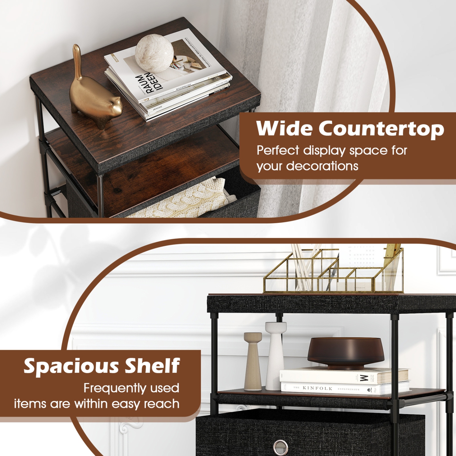 Gymax 4-Drawer Dresser w/ Shelf w/ Fabric Bins Industrial Storage Tower Unit