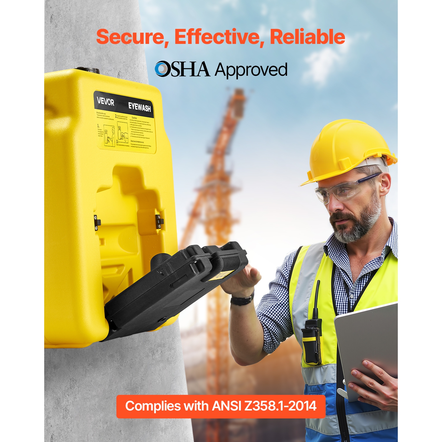 VEVOR 14 Gal Portable Eye Wash Station, OSHA-Approved Eyewash Station Wall-Mounted/On Flat Surface, Emergency Eye Wash Unit with 2 Sprays, First Aid