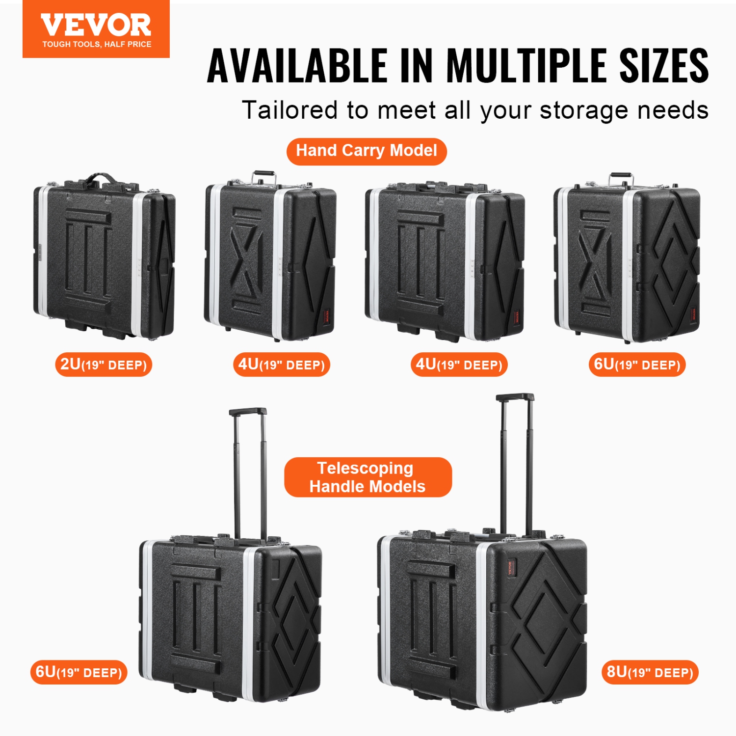 VEVOR 2U Rack Case, Standard 19 in Depth, Server Rack Cabinet with ABS Construction Handle Heavy-Duty Twist Butterfly Latches, Detachable Front &